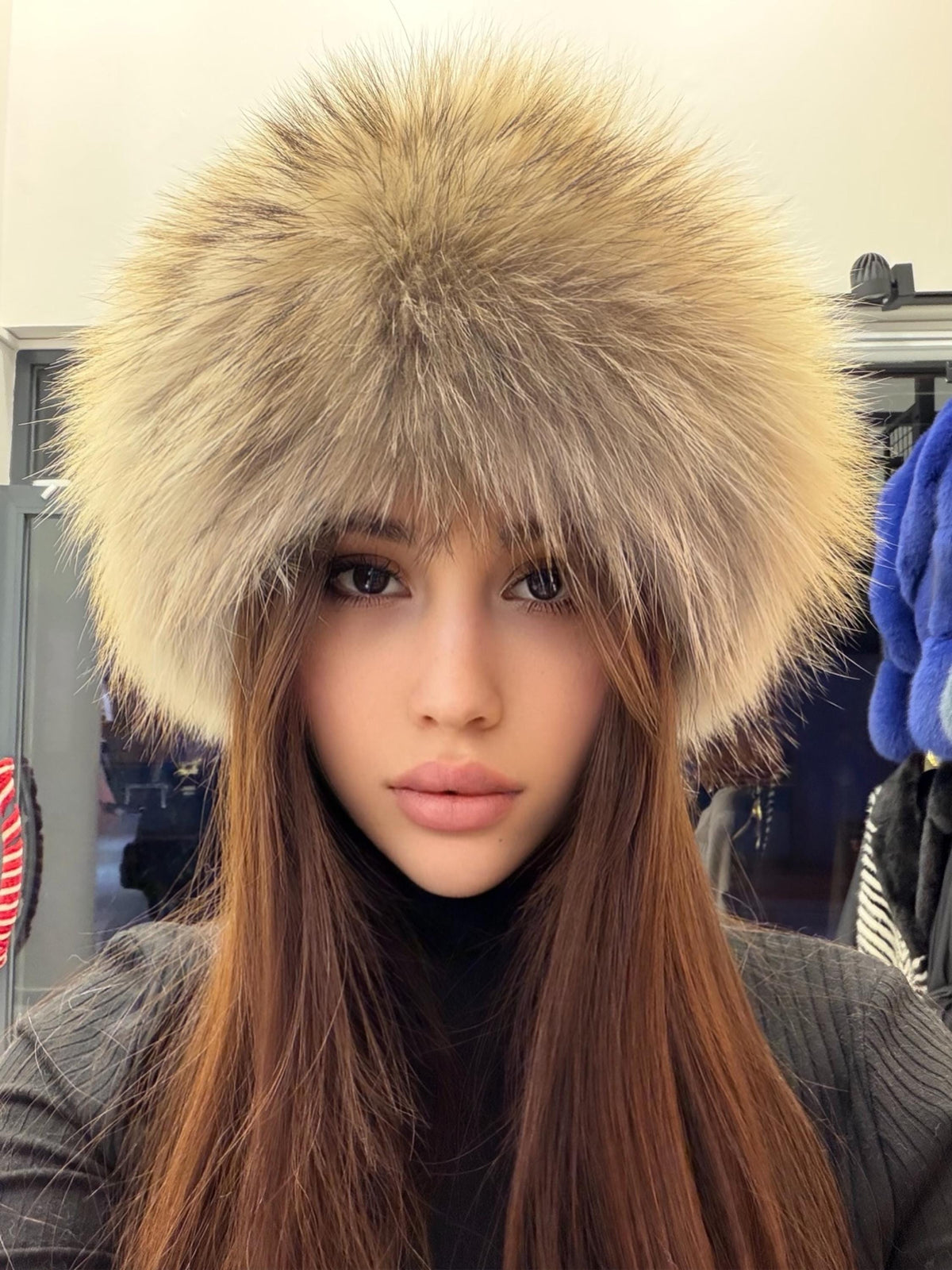 Raccoon Fox Fur Hat with Leather Top | Handmade Round Russian Winter Hat | Luxury Cossack Fur Hat for Women & Men | Warm Gift Idea