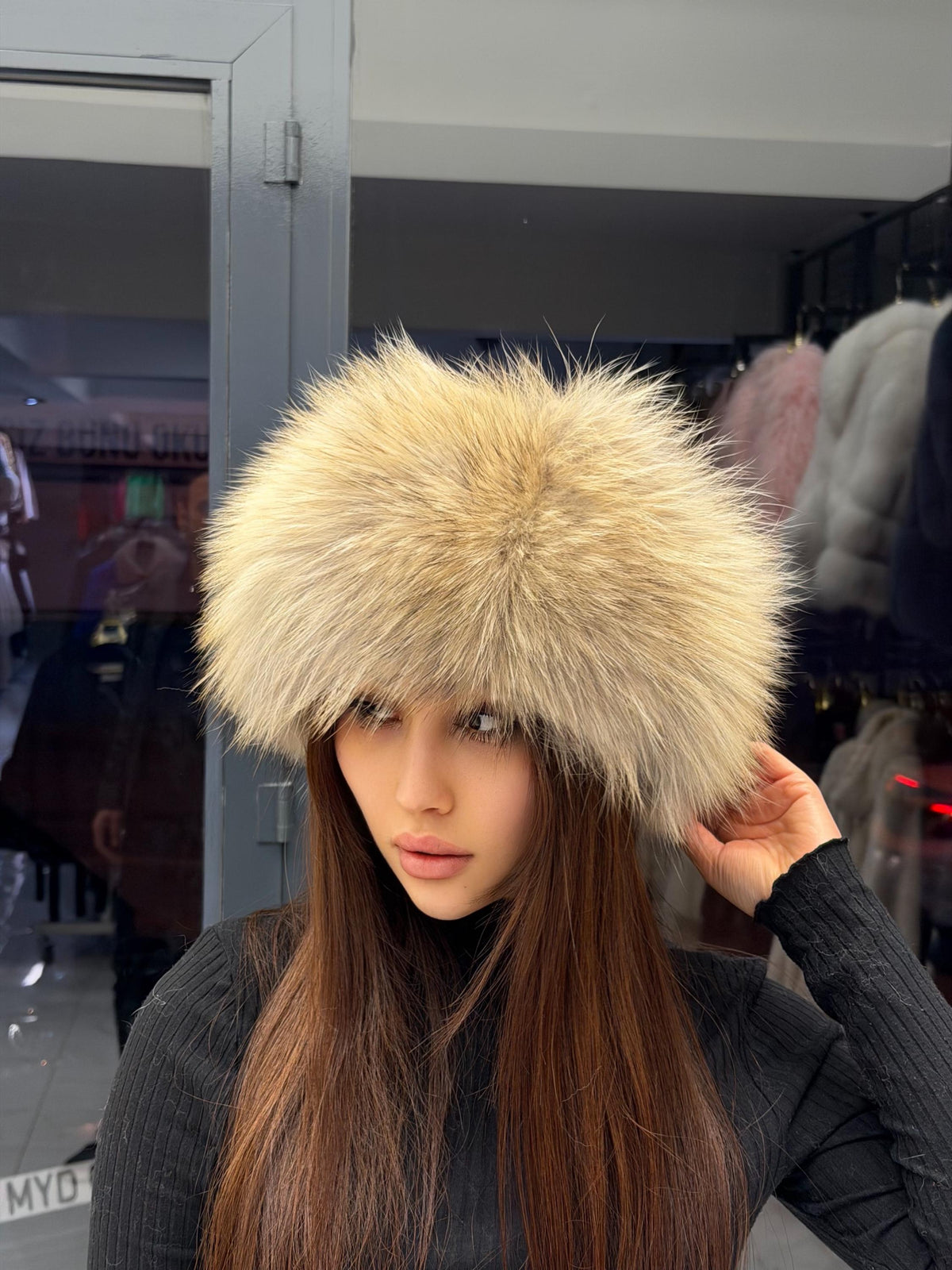 Raccoon Fox Fur Hat with Leather Top | Handmade Round Russian Winter Hat | Luxury Cossack Fur Hat for Women & Men | Warm Gift Idea