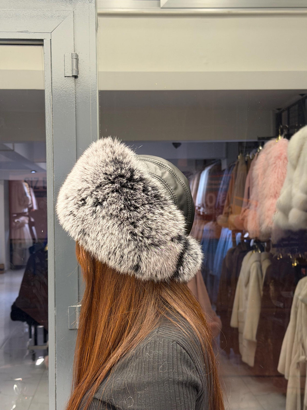 Gray Fox Fur Hat with Leather Top | Handmade Round Russian Winter Hat | Luxury Cossack Fur Hat for Women & Men | Warm Gift Idea