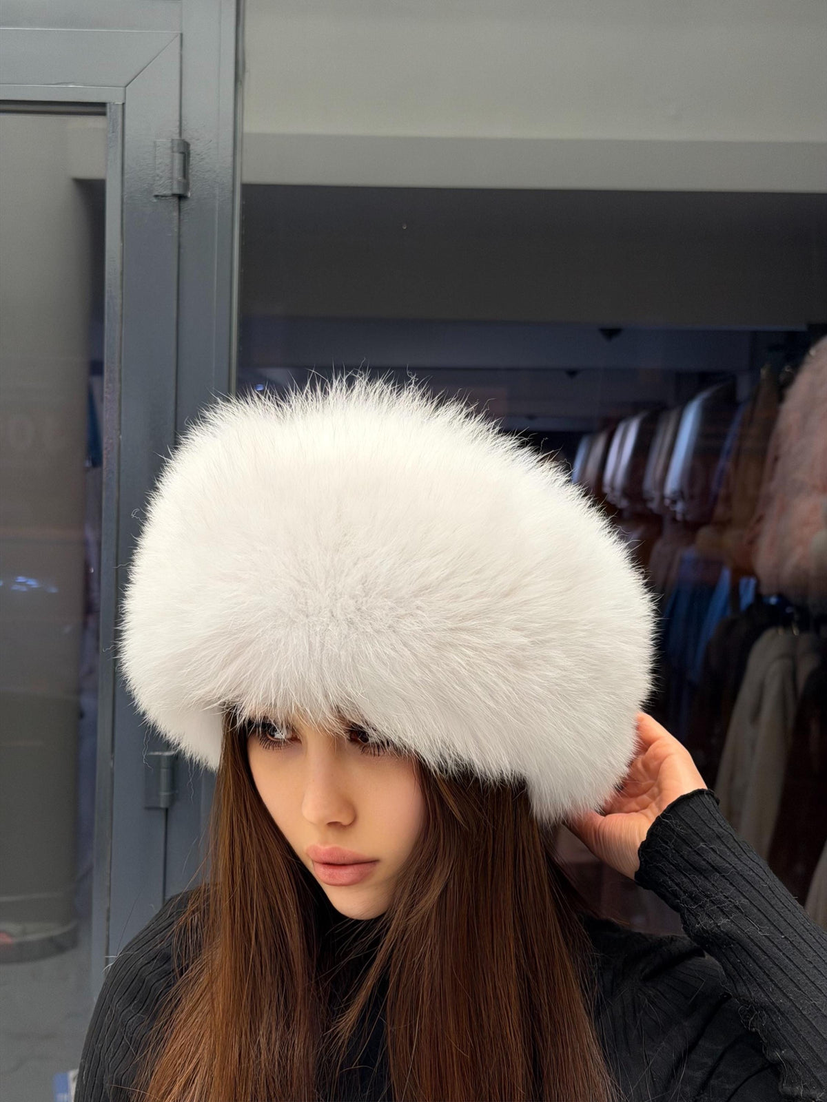 White Arctic Fox Fur Hat with Leather Top | Handmade Round Russian Winter Hat | Luxury Cossack Fur Hat for Women & Men | Warm Gift Idea