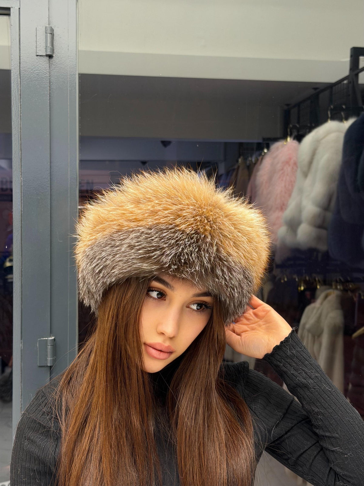 Gold Frost Fox Fur Hat with Leather Top | Handmade Round Russian Winter Hat | Luxury Cossack Fur Hat for Women & Men | Warm Gift Idea