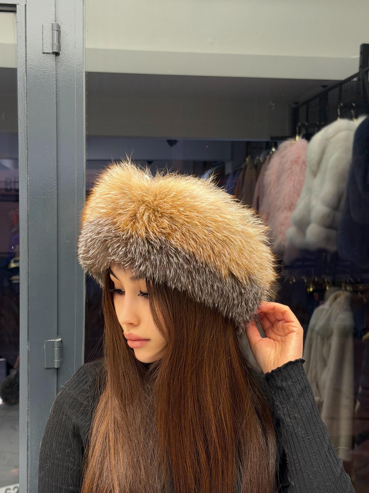 Gold Frost Fox Fur Hat with Leather Top | Handmade Round Russian Winter Hat | Luxury Cossack Fur Hat for Women & Men | Warm Gift Idea