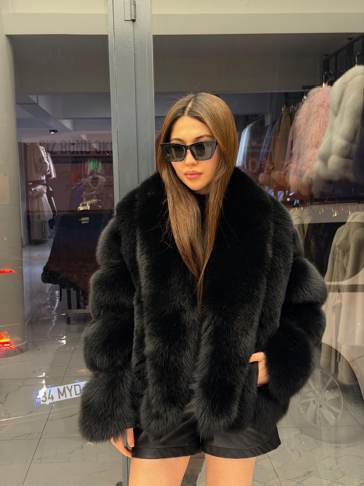 Black Fox Fur Jacket, Women Shawl Collar Fox Fur Coat- Women Fox Fur Jacket. Premium Fox Fur Coat. Fox Fur