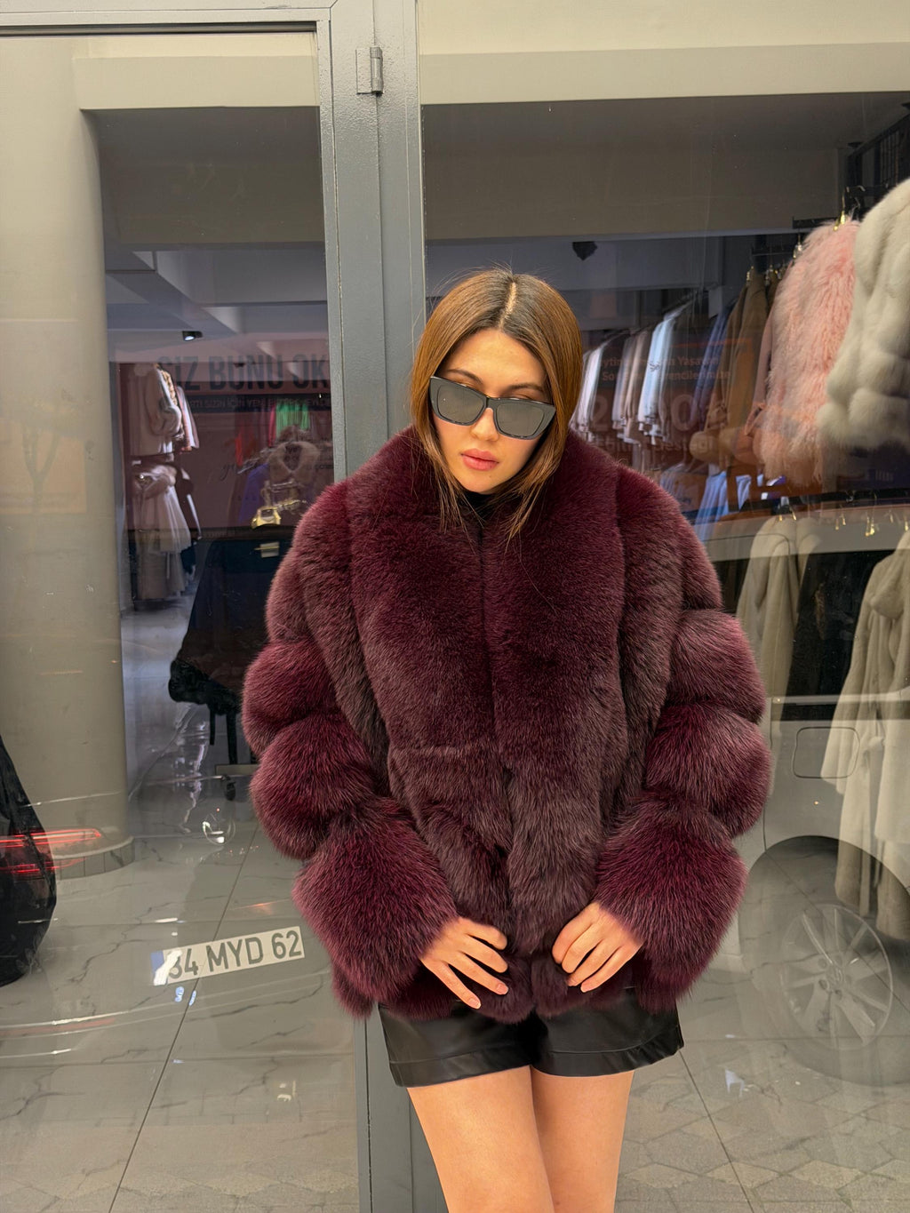 Burgundy Fox Fur Jacket, Women Shawl Collar Fox Fur Coat- Women Fox Fur Jacket. Premium Fox Fur Coat. Deep Red Fox Fur Jacket