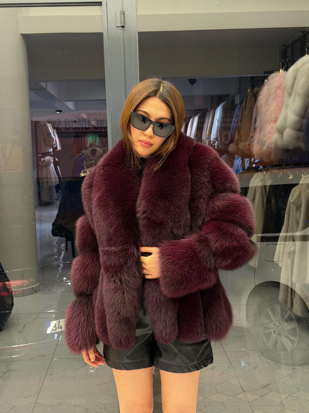 Burgundy Fox Fur Jacket, Women Shawl Collar Fox Fur Coat- Women Fox Fur Jacket. Premium Fox Fur Coat. Deep Red Fox Fur Jacket