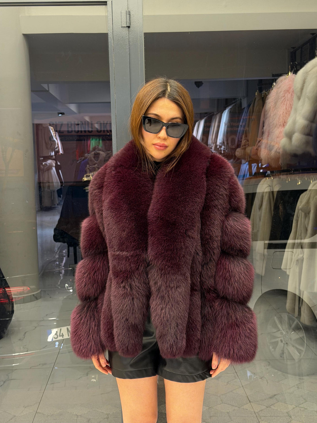 Burgundy Fox Fur Jacket, Women Shawl Collar Fox Fur Coat- Women Fox Fur Jacket. Premium Fox Fur Coat. Deep Red Fox Fur Jacket