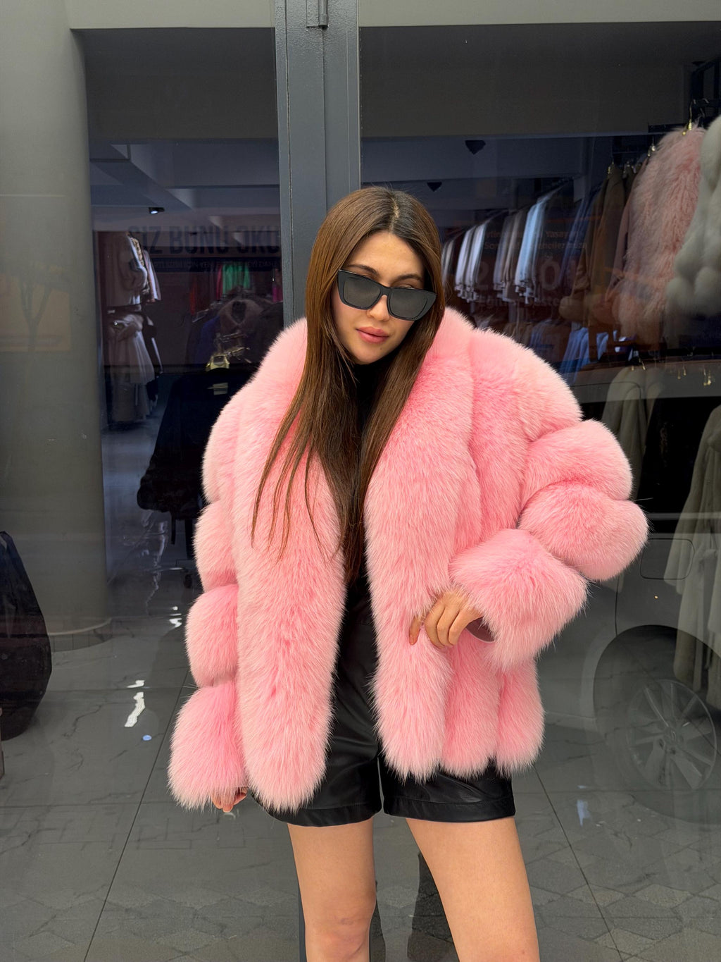 Pink Fox Fur Jacket, Women Shawl Collar Fox Fur Coat- Women Fox Fur Jacket. Premium Fox Fur Coat. Pink Fox Fur Coat