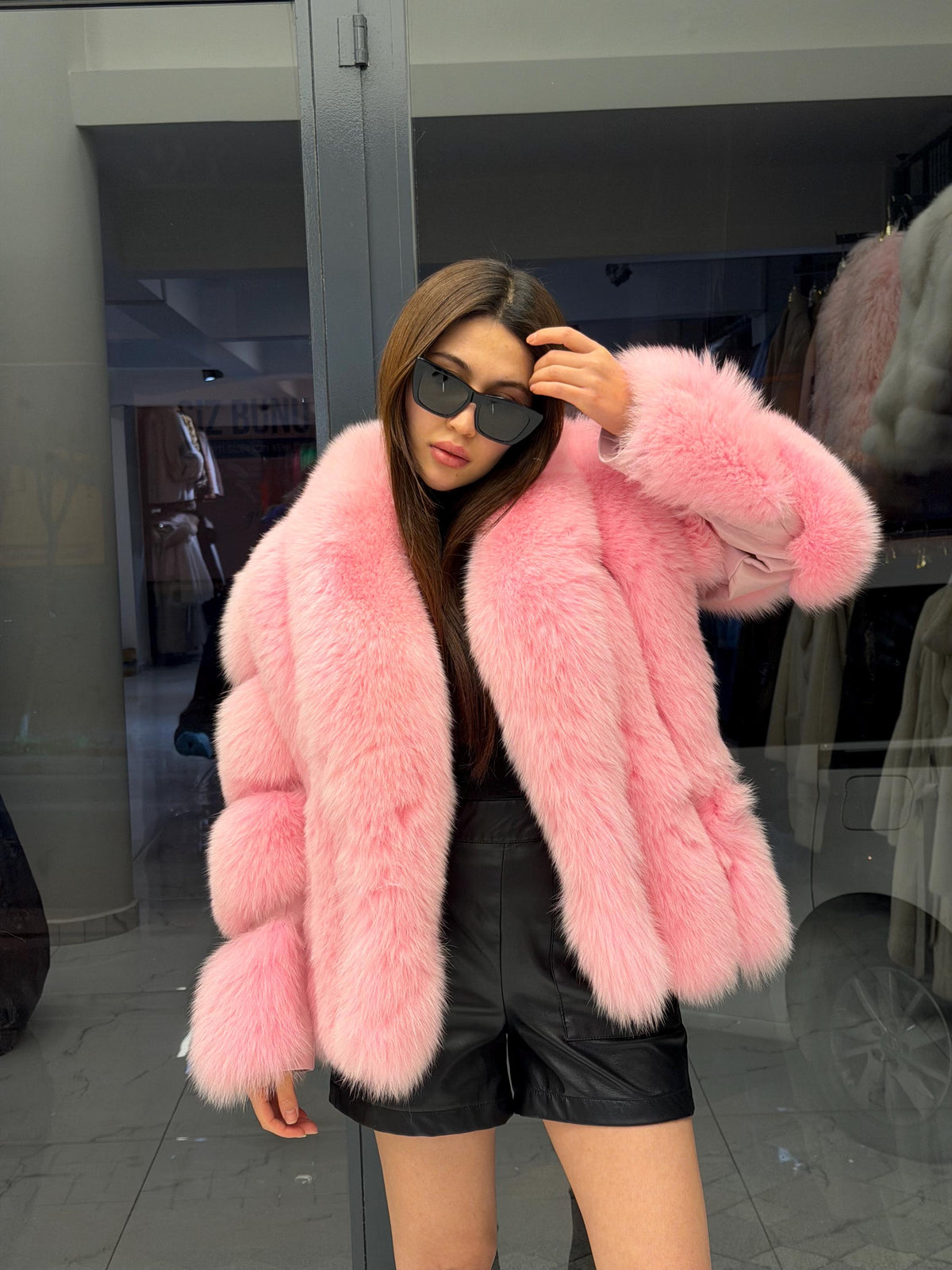 Pink Fox Fur Jacket, Women Shawl Collar Fox Fur Coat- Women Fox Fur Jacket. Premium Fox Fur Coat. Pink Fox Fur Coat