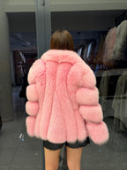Pink Fox Fur Jacket, Women Shawl Collar Fox Fur Coat- Women Fox Fur Jacket. Premium Fox Fur Coat. Pink Fox Fur Coat