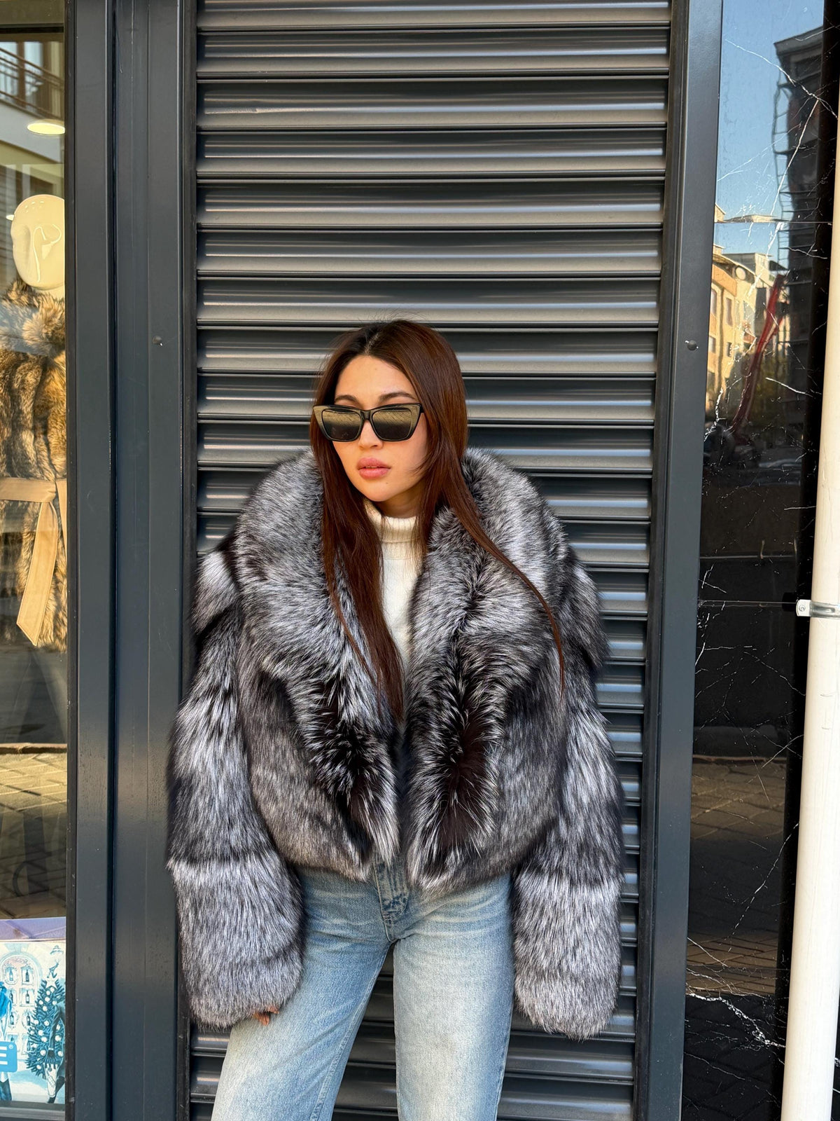 Silver Fox Fur Jacket. Women Fox Fur Jacket. Argentina Fox Fur Coat. Short Fox Fur Jacket. Full Skin Fox Fur Coat