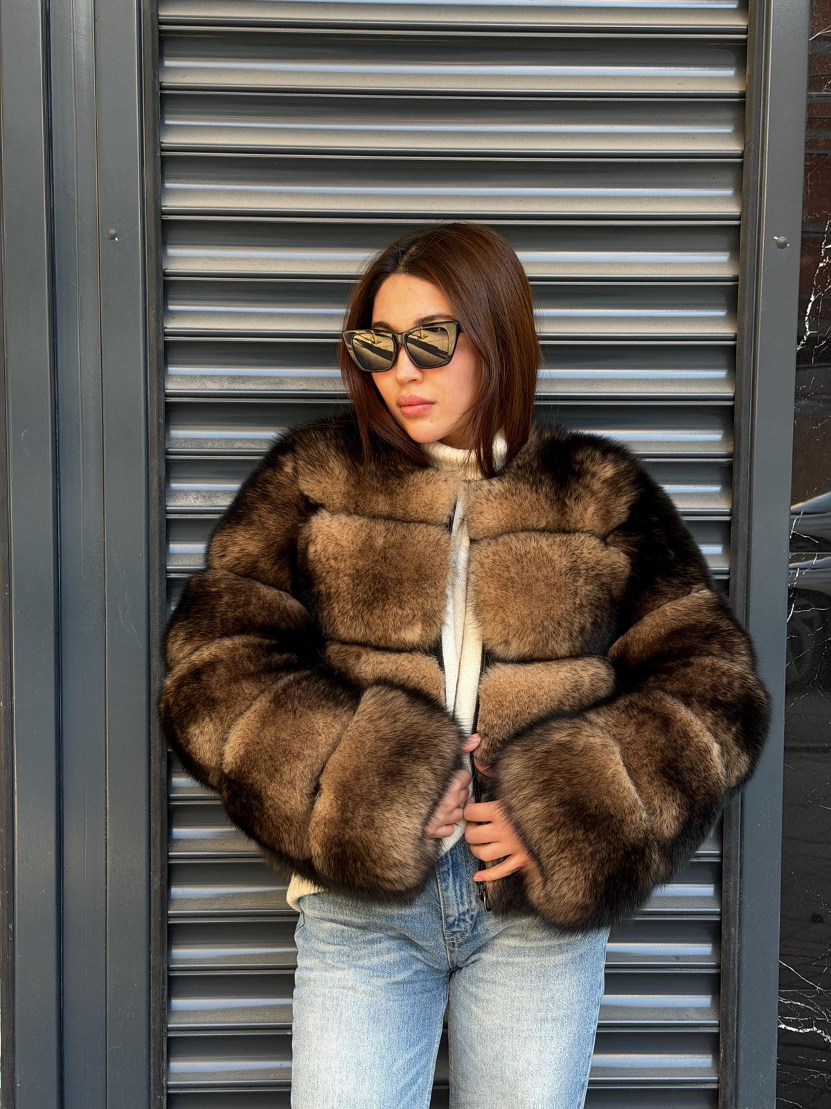 Brown Fox Fur Jacket, Limited Edition Sable Color Fur Coat For Women. Fox Fur Jacket. Short Fox Fur Coat