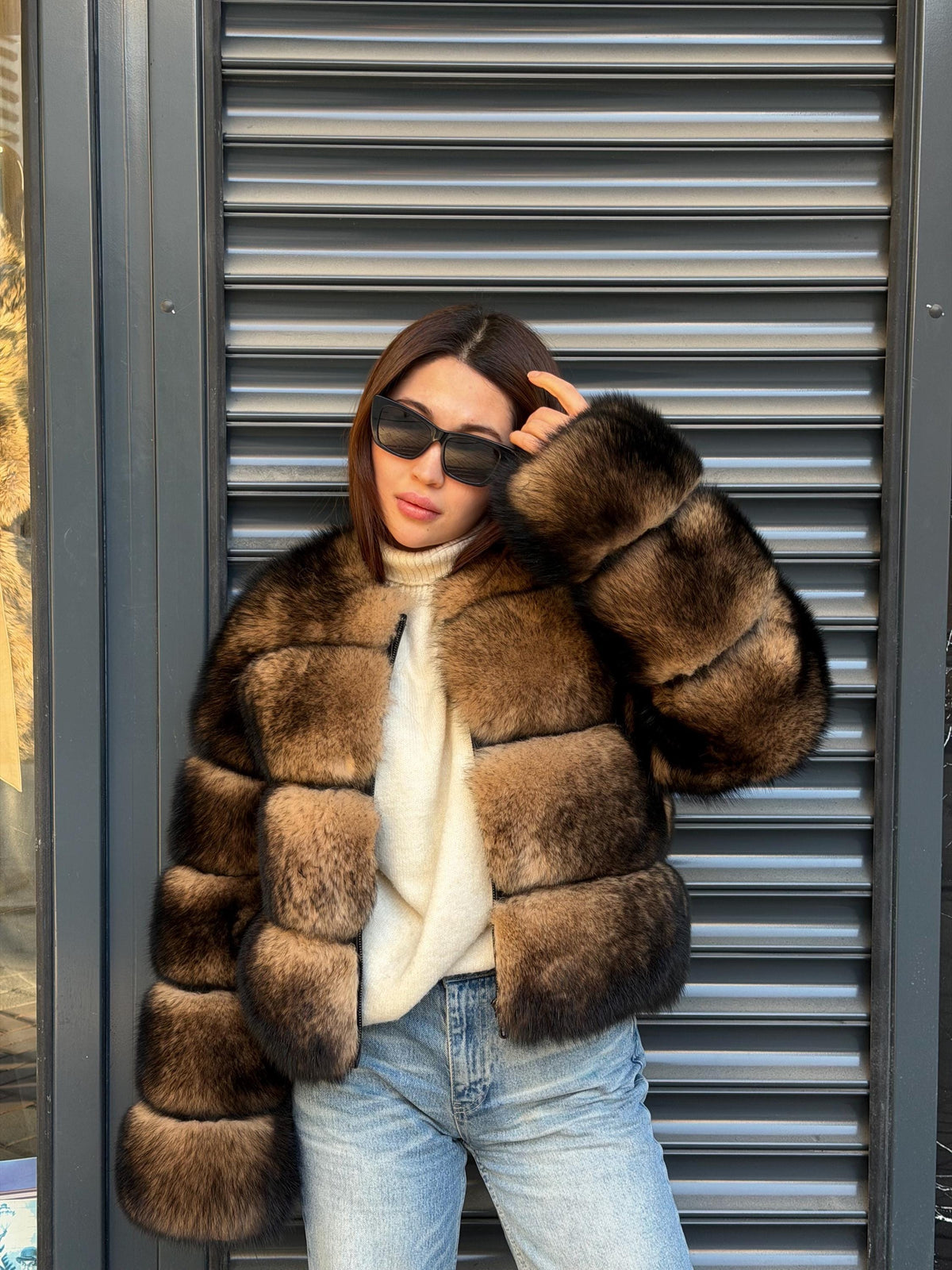 Brown Fox Fur Jacket, Limited Edition Sable Color Fur Coat For Women. Fox Fur Jacket. Short Fox Fur Coat