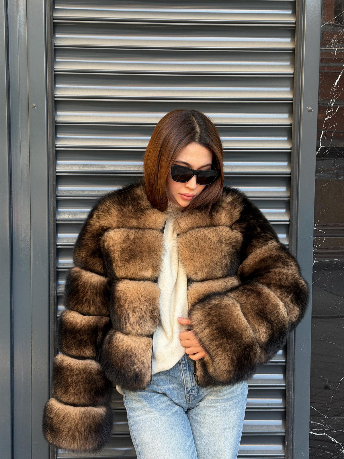 Brown Fox Fur Jacket, Limited Edition Sable Color Fur Coat For Women. Fox Fur Jacket. Short Fox Fur Coat