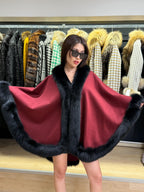 Burgundy Cashmere Cape with Fox Fur Trim: Wool Shawl With fox Fur. Front Skirt- Fox Fur Jacket. Burgundy Fox Fur Jacket. Fox Fur Cape