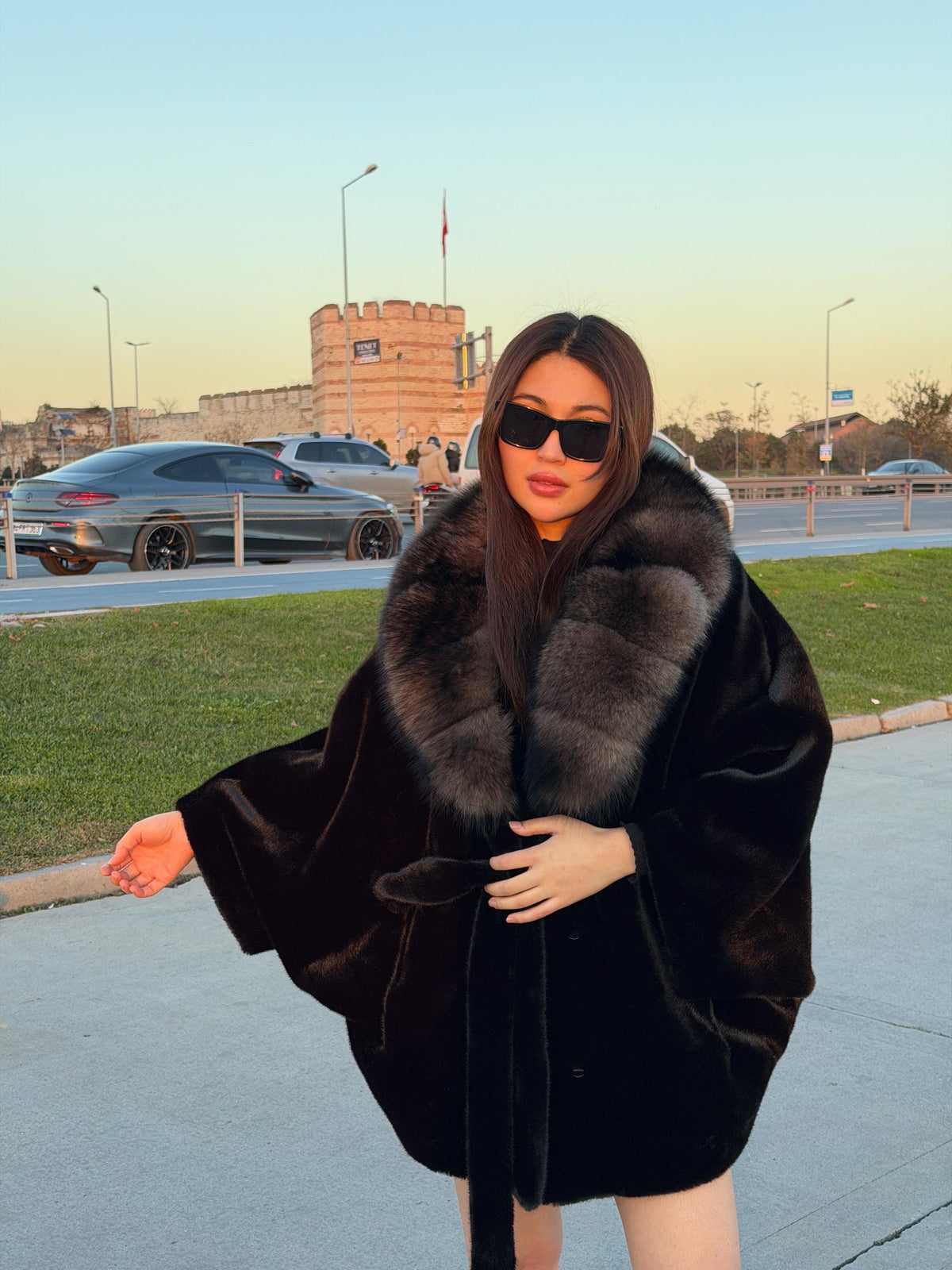 Black Faux Mink Fur Cape - Collar Fox Fur Jacket. Women Fox Fur Jacket-.. Sable Brown Fox Fur Jacket..- Fox Fur Cape