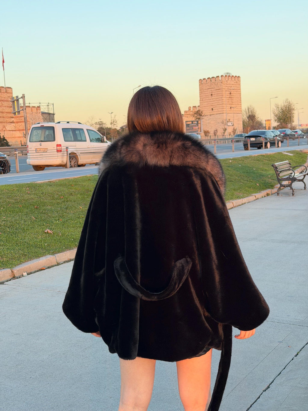 Black Faux Mink Fur Cape - Collar Fox Fur Jacket. Women Fox Fur Jacket-.. Sable Brown Fox Fur Jacket..- Fox Fur Cape