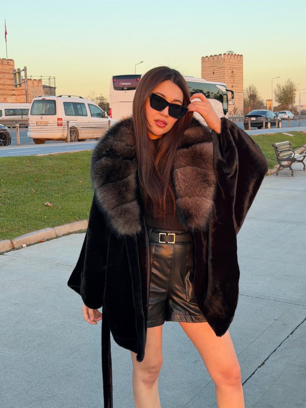 Black Faux Mink Fur Cape - Collar Fox Fur Jacket. Women Fox Fur Jacket-.. Sable Brown Fox Fur Jacket..- Fox Fur Cape