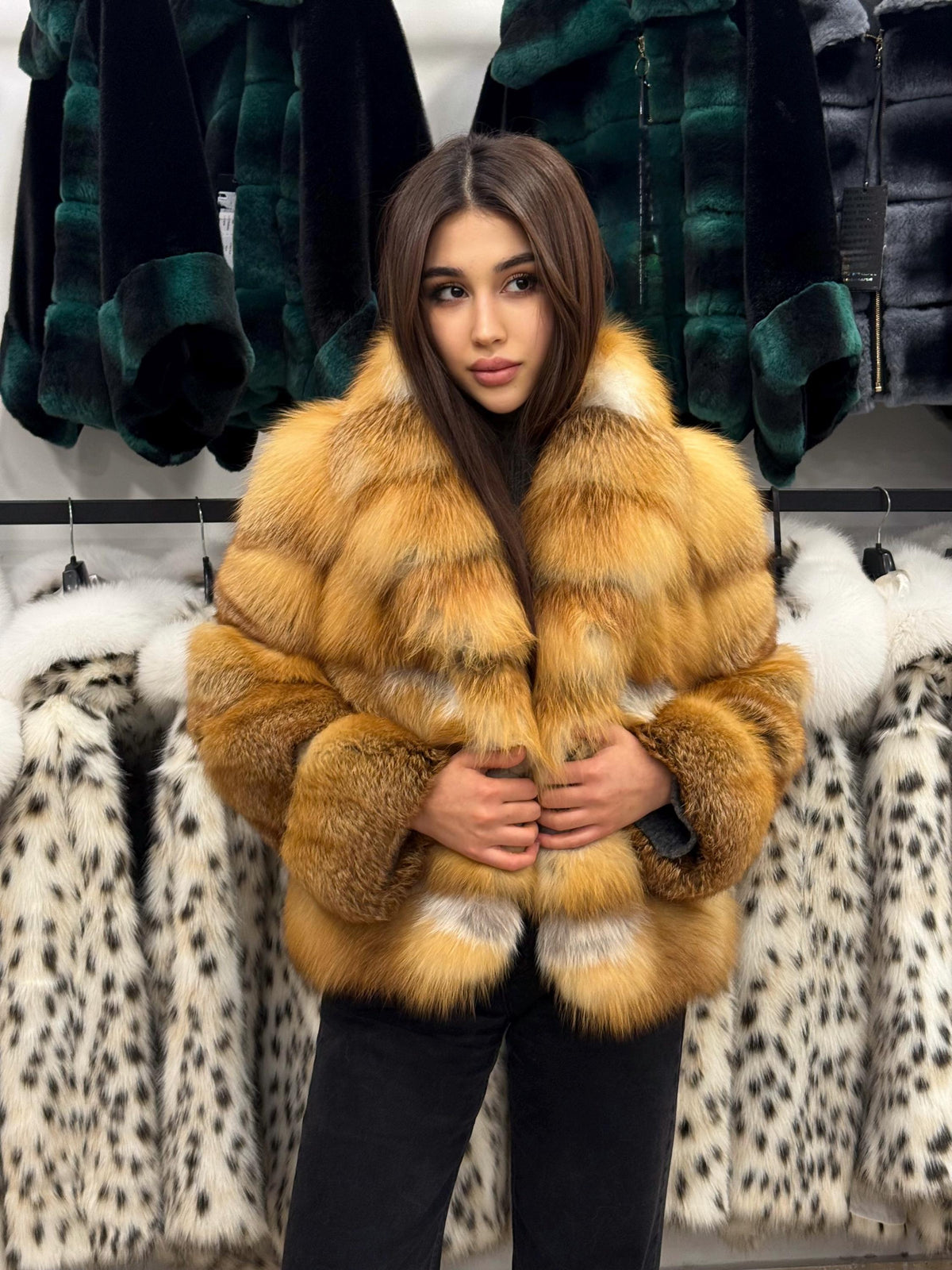 Women’s Golden Fox Fur Jacket, Handmade Short Luxury Red Fox Fur Coat. Women Fox fur Jacket. Short Fox Fur Coat