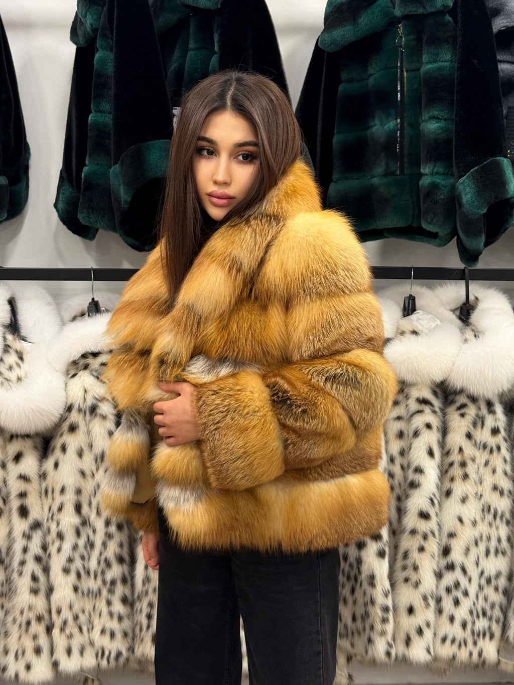 Women’s Golden Fox Fur Jacket, Handmade Short Luxury Red Fox Fur Coat. Women Fox fur Jacket. Short Fox Fur Coat