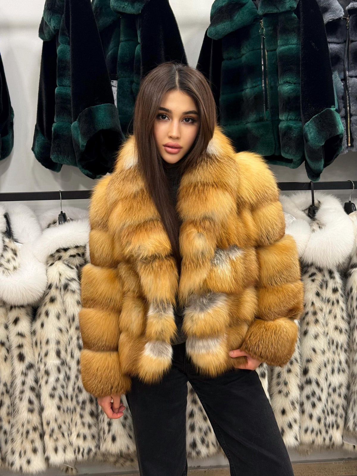 Women’s Golden Fox Fur Jacket, Handmade Short Luxury Red Fox Fur Coat. Women Fox fur Jacket. Short Fox Fur Coat
