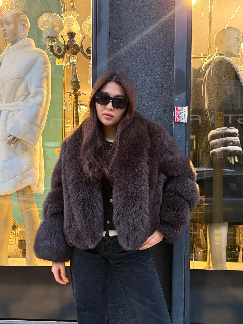 Brown Fox Fur Jacket: Short Shawl Collar Fox Fur Jacket