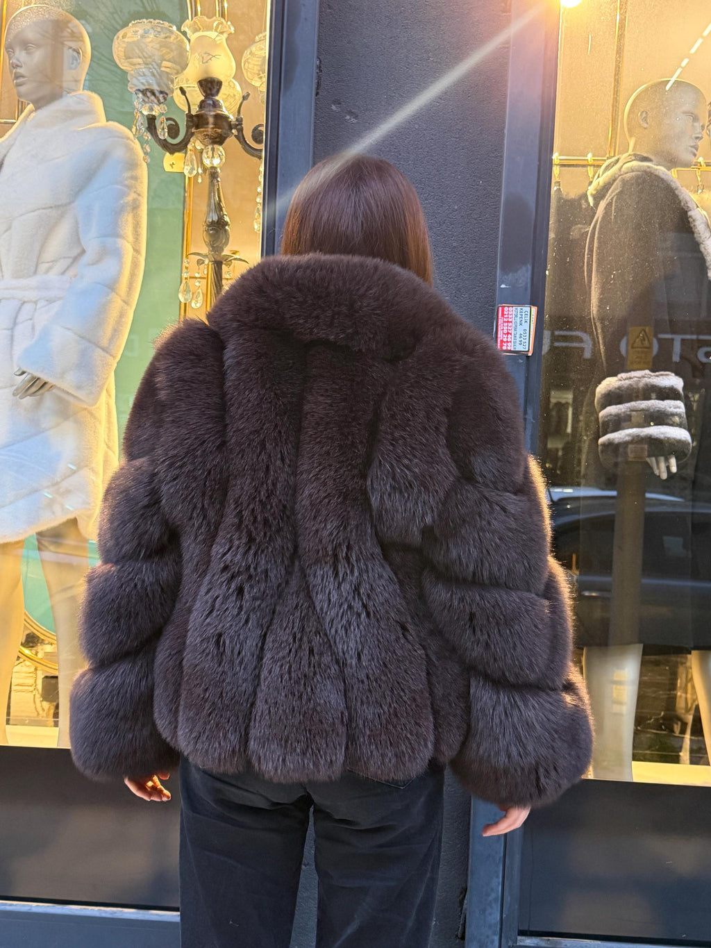 Brown Fox Fur Jacket: Short Shawl Collar Fox Fur Jacket