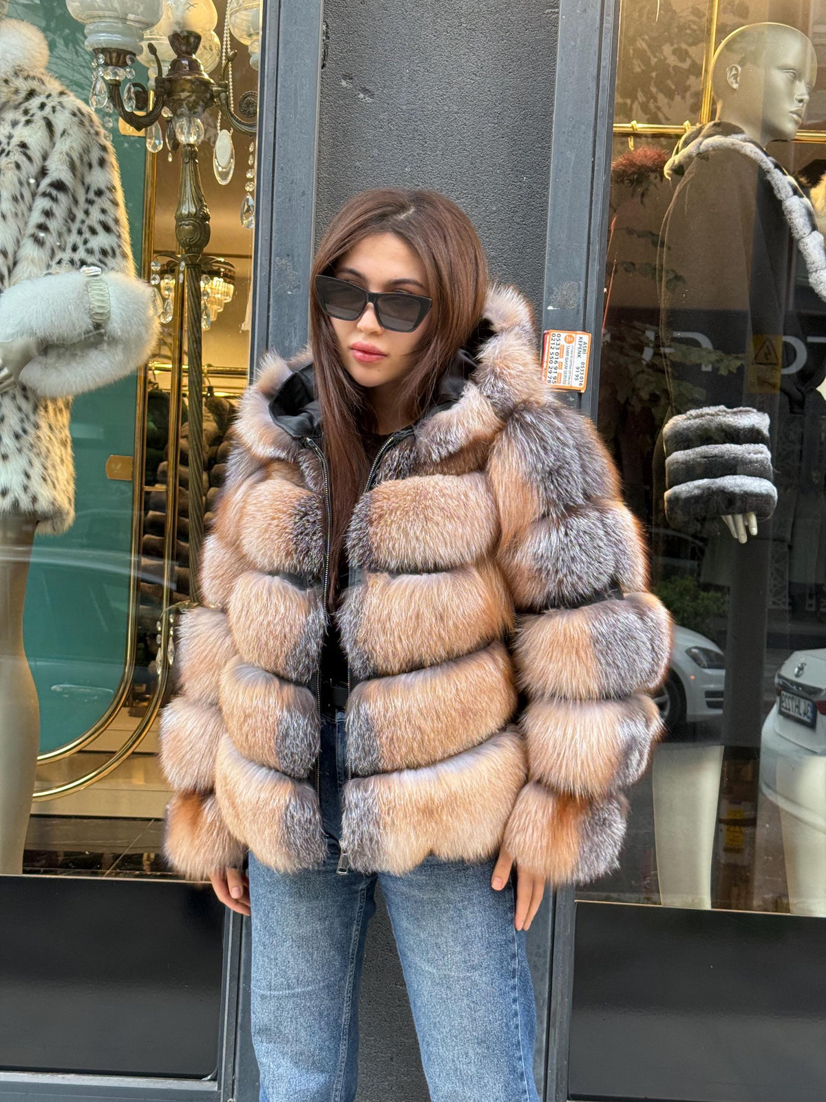 Genuine Fox Fur Jacket. Detachable Hood & Sleeves, Handmade Fox Fur Coat. Women Frost Fox Fur Coat