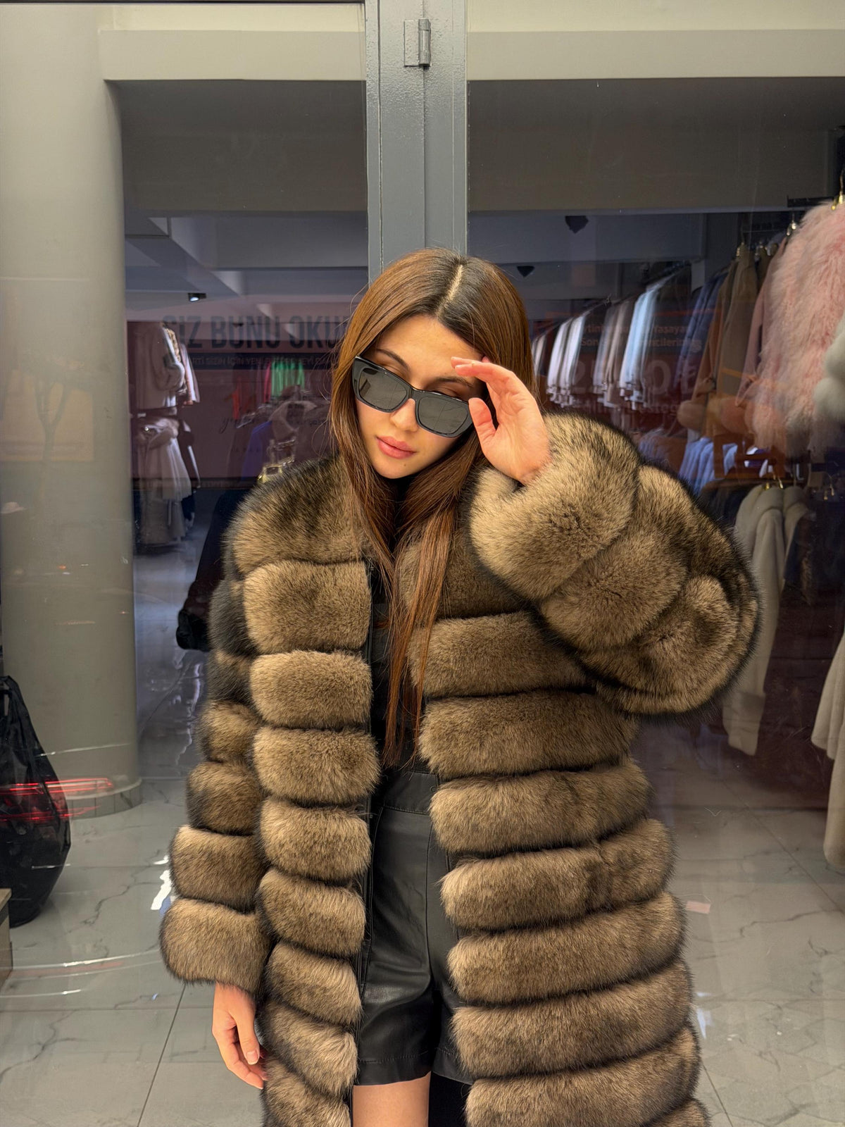 Brown Fox Fur Coat. Long Sable Brown Fox Fur Jacket. Handmade Fox Fur Coat. Fox Fur