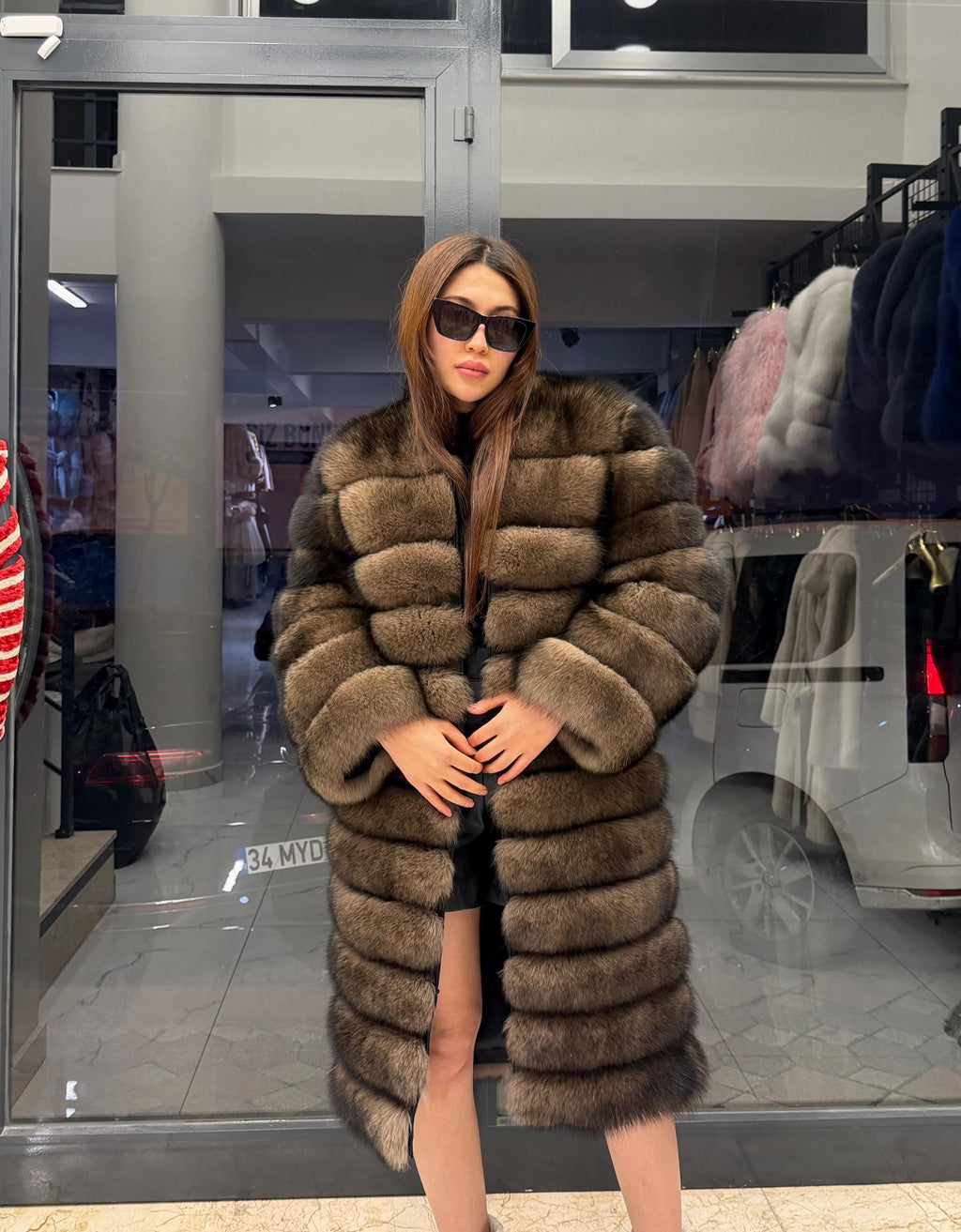 Brown Fox Fur Coat. Long Sable Brown Fox Fur Jacket. Handmade Fox Fur Coat. Fox Fur