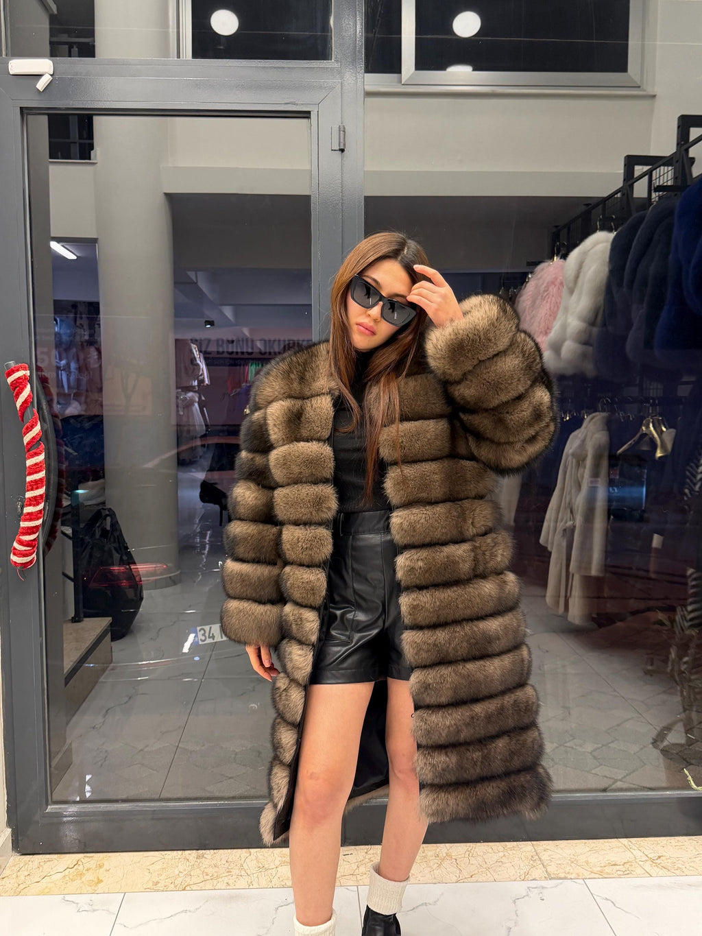 Brown Fox Fur Coat. Long Sable Brown Fox Fur Jacket. Handmade Fox Fur Coat. Fox Fur