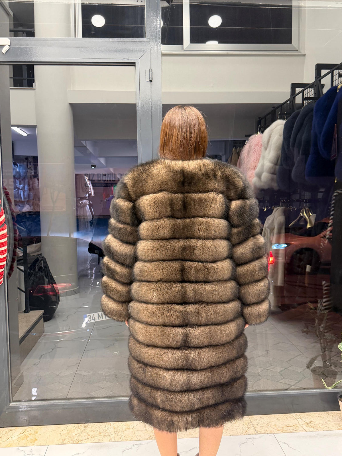 Brown Fox Fur Coat. Long Sable Brown Fox Fur Jacket. Handmade Fox Fur Coat. Fox Fur