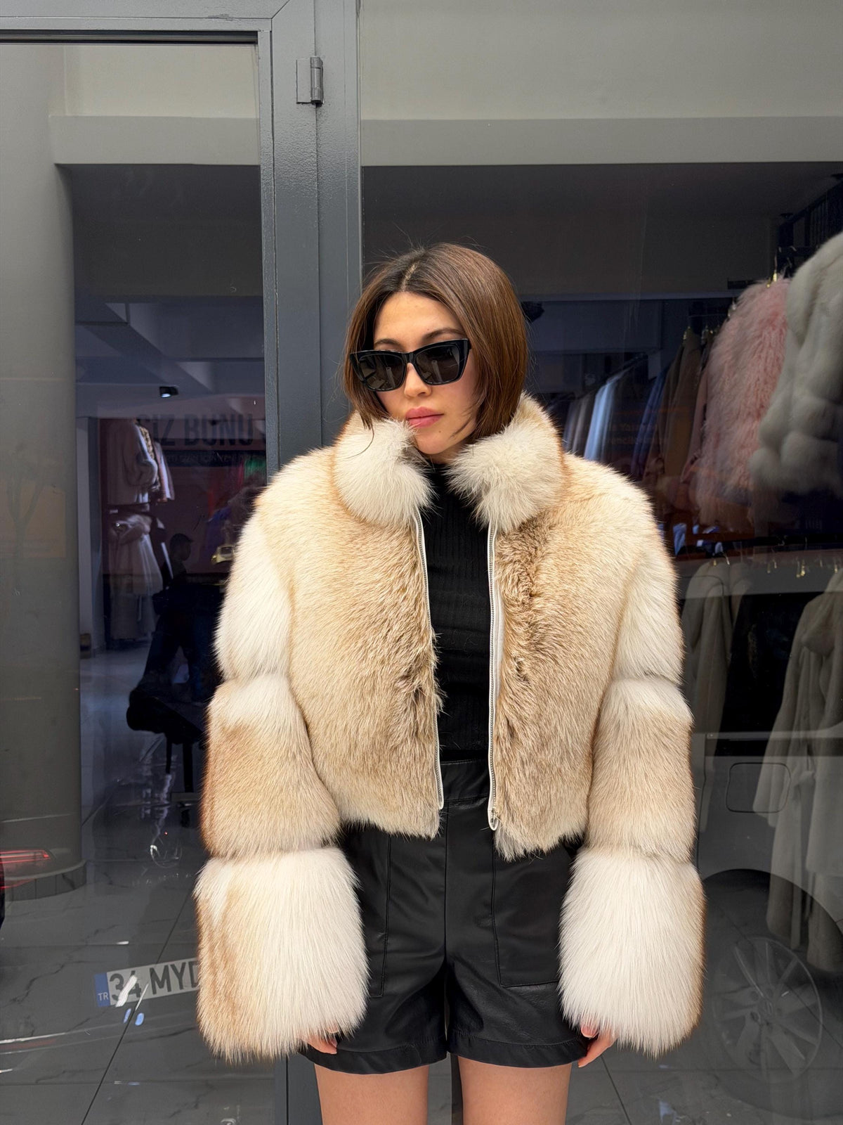 Women’s White Gold Fox Fur Jacket, Handmade Short Cropped Gold Fur Coat. Short Fox Fur Jacket. Fox Fur Coat