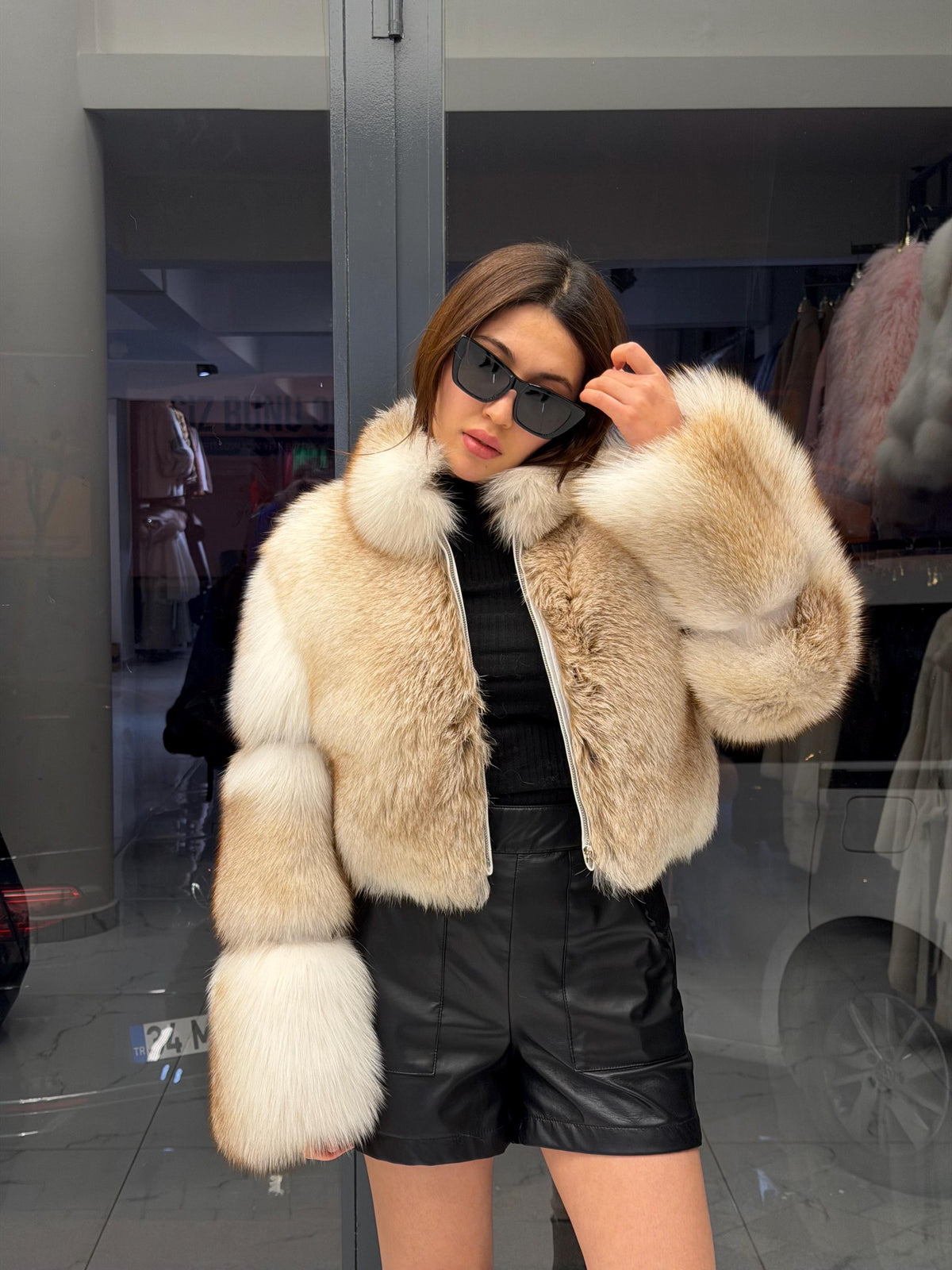 Women’s White Gold Fox Fur Jacket, Handmade Short Cropped Gold Fur Coat. Short Fox Fur Jacket. Fox Fur Coat