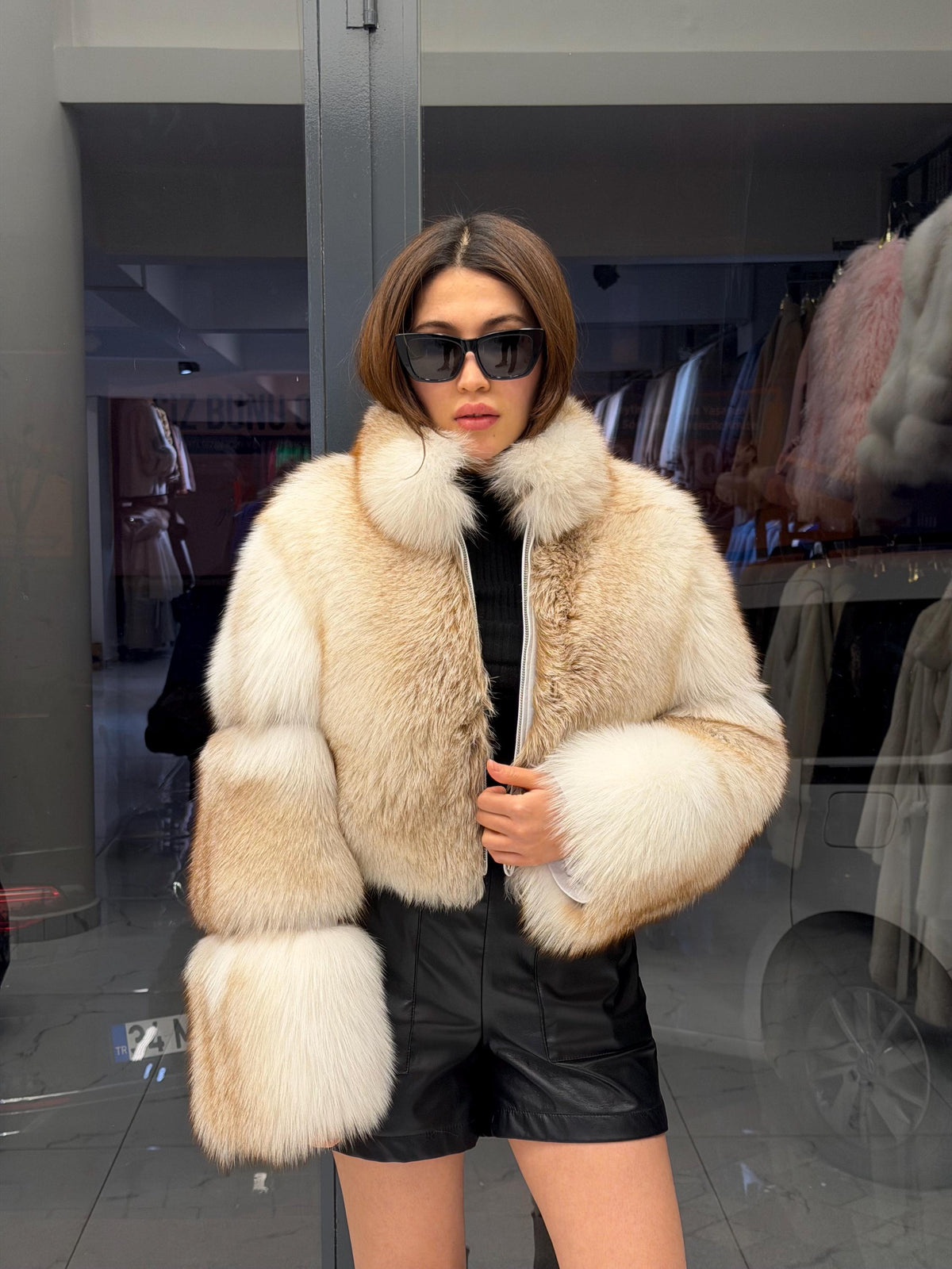Women’s White Gold Fox Fur Jacket, Handmade Short Cropped Gold Fur Coat. Short Fox Fur Jacket. Fox Fur Coat