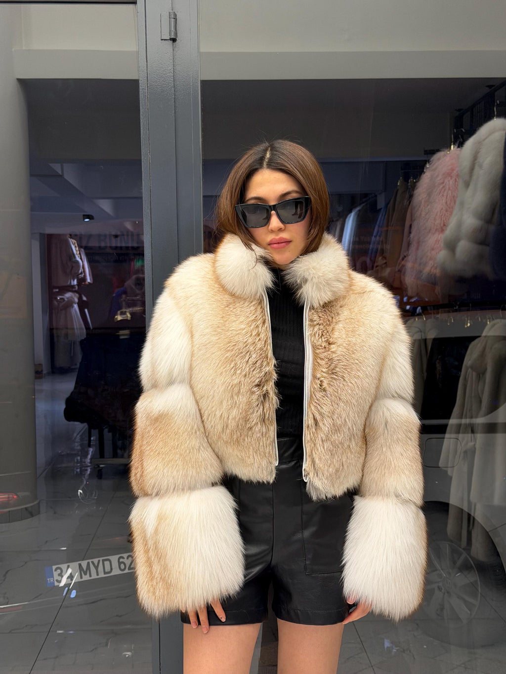 Women’s White Gold Fox Fur Jacket, Handmade Short Cropped Gold Fur Coat. Short Fox Fur Jacket. Fox Fur Coat