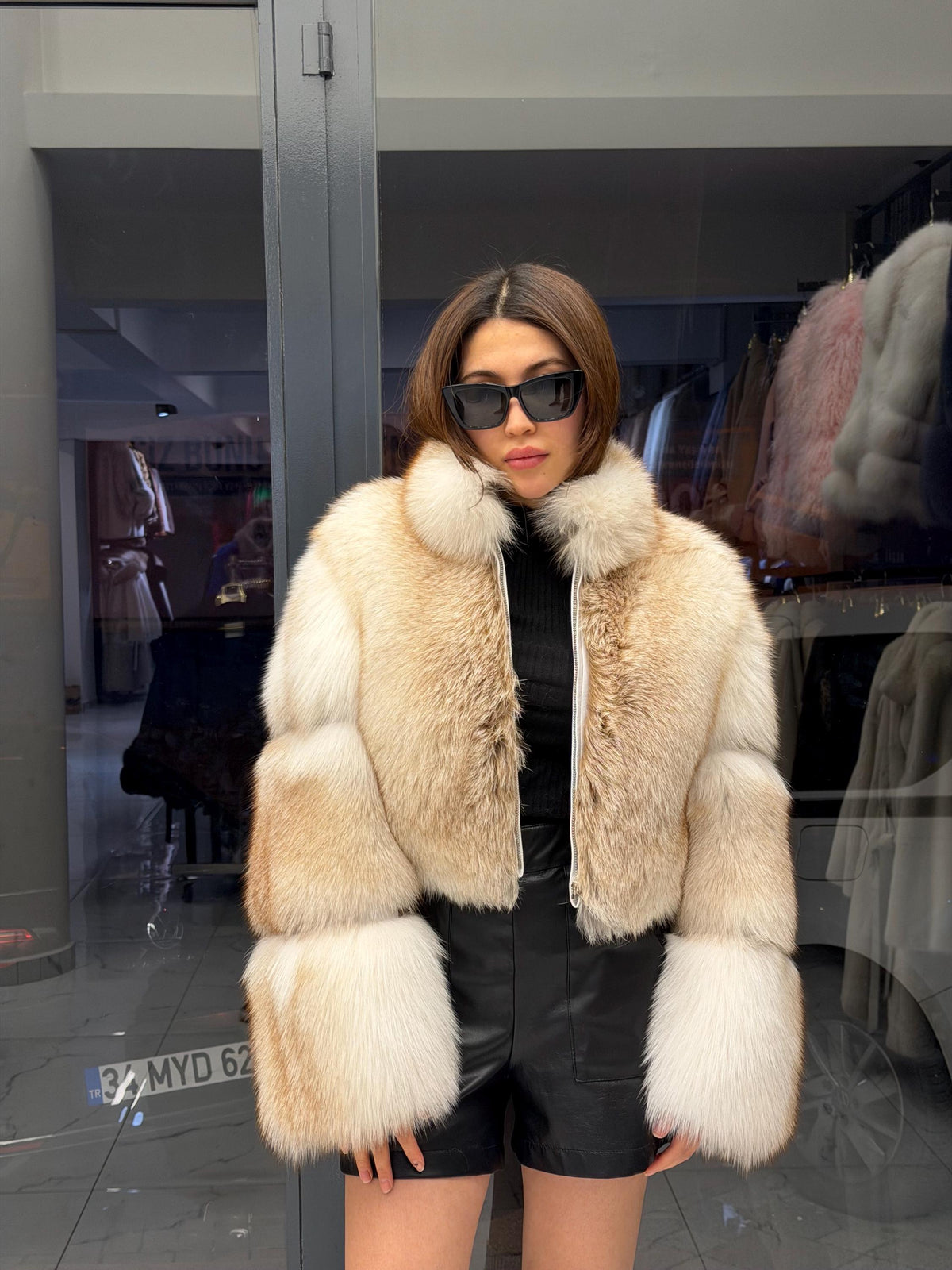 Women’s White Gold Fox Fur Jacket, Handmade Short Cropped Gold Fur Coat. Short Fox Fur Jacket. Fox Fur Coat