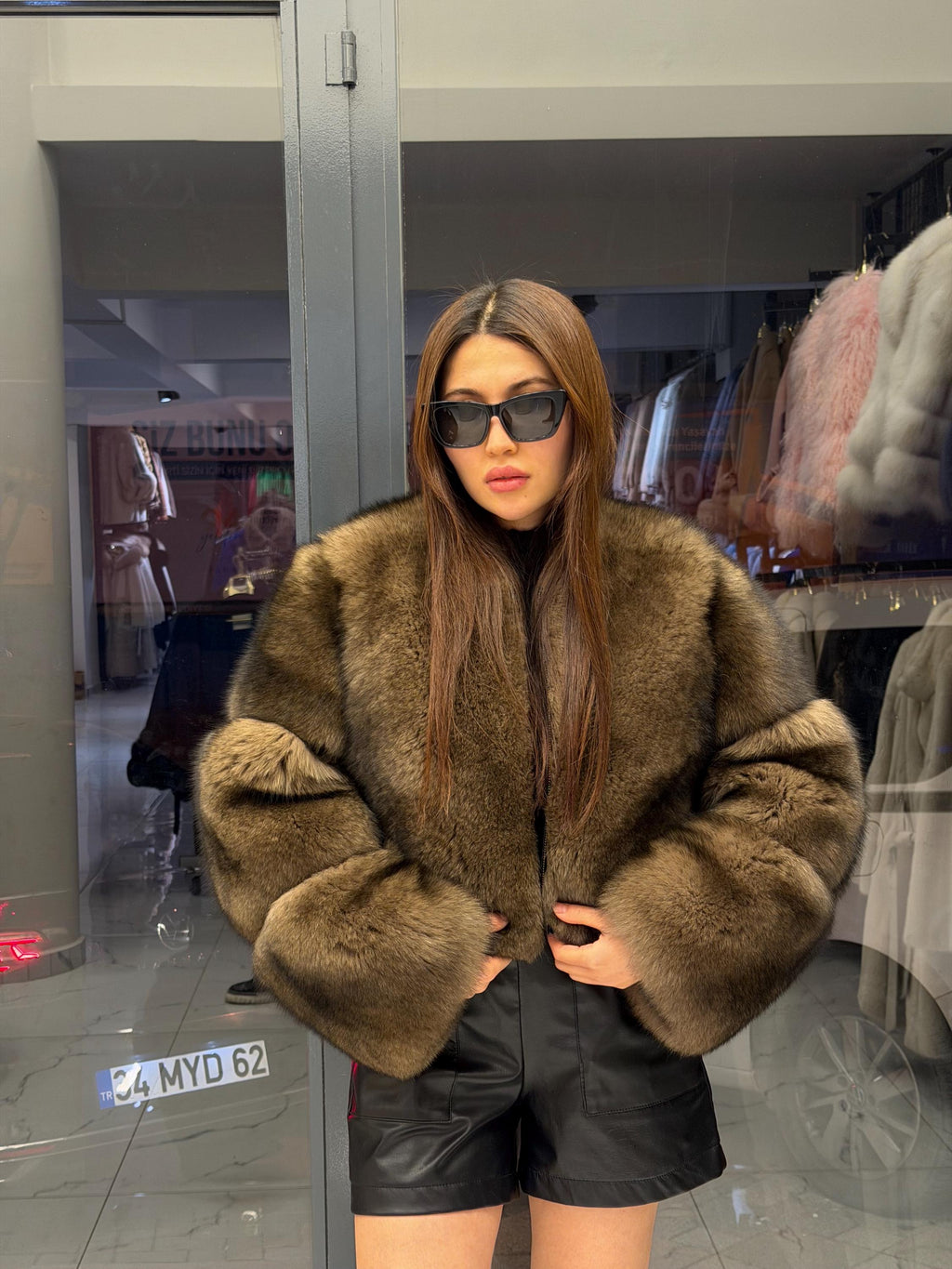 Brown Fox Fur Jacket. Handmade Luxury Short Fox Fur Coat. Women Fox Fur Jacket. Cropped Fox Fur Coat