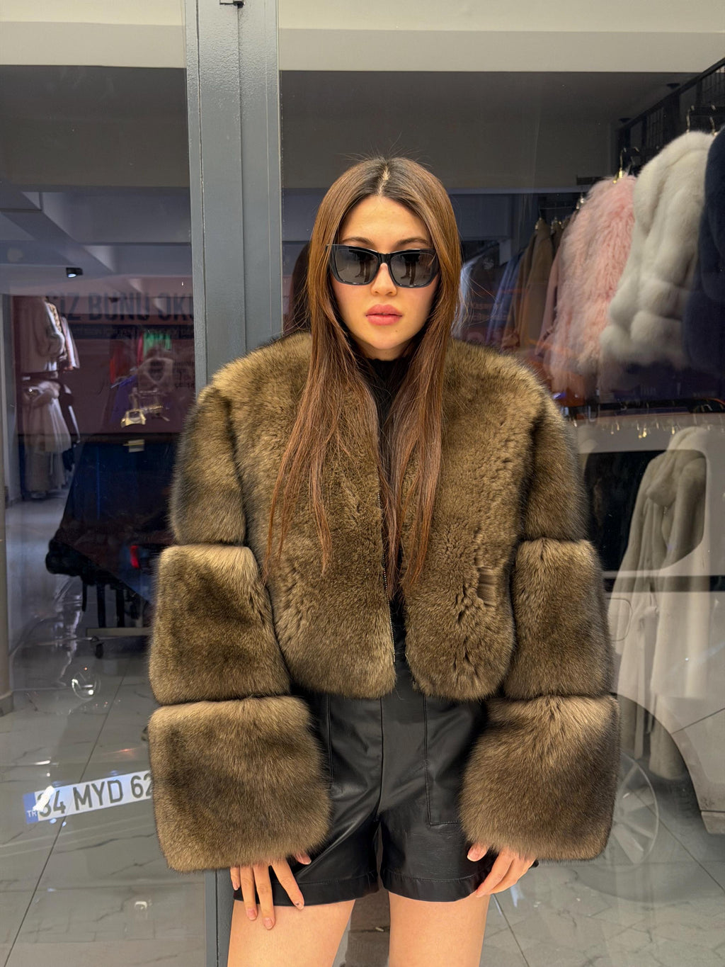 Brown Fox Fur Jacket. Handmade Luxury Short Fox Fur Coat. Women Fox Fur Jacket. Cropped Fox Fur Coat