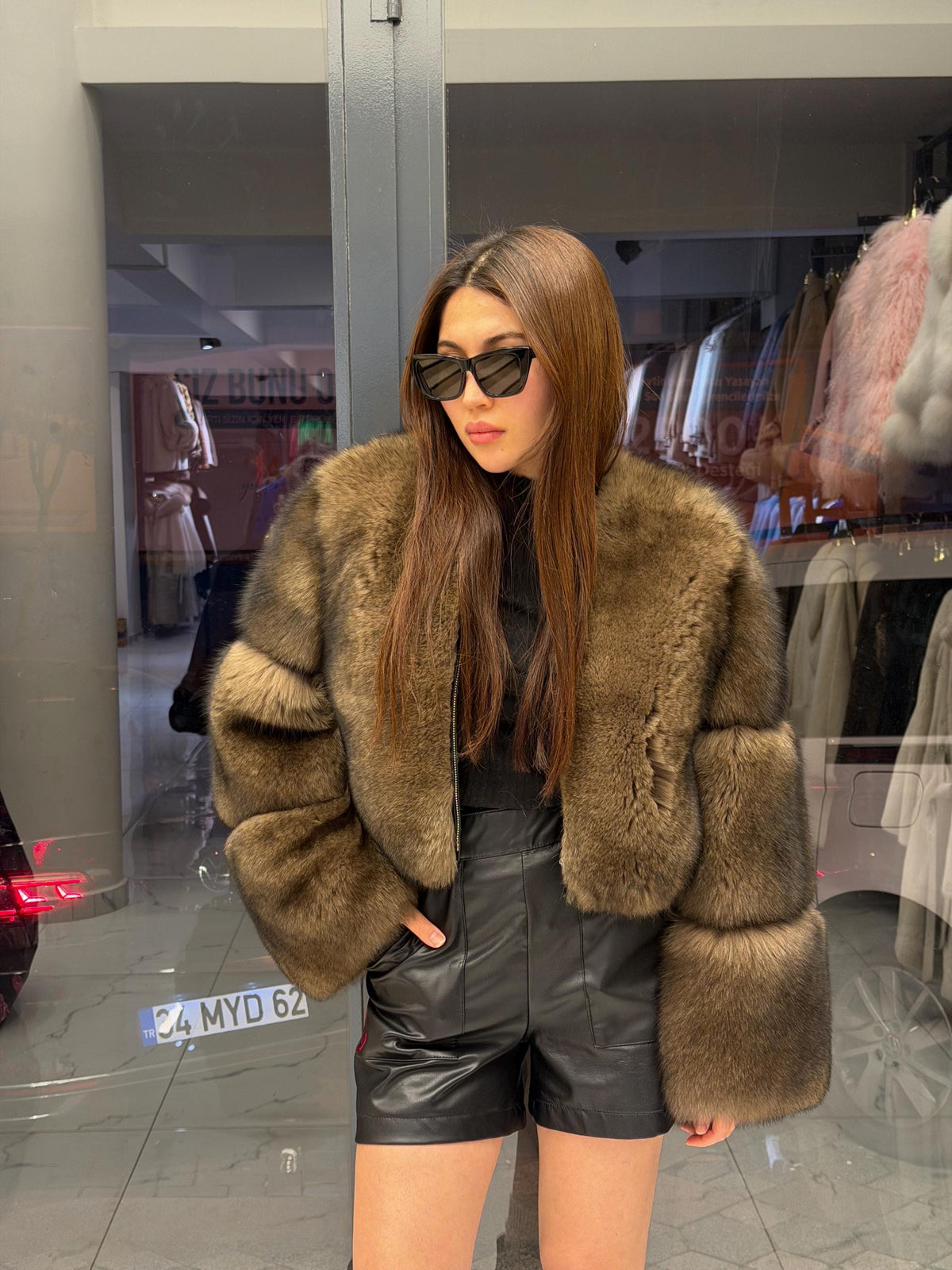 Brown Fox Fur Jacket. Handmade Luxury Short Fox Fur Coat. Women Fox Fur Jacket. Cropped Fox Fur Coat