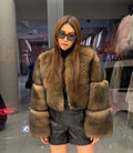 Brown Fox Fur Jacket. Handmade Luxury Short Fox Fur Coat. Women Fox Fur Jacket. Cropped Fox Fur Coat