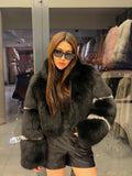 Women’s Black Fox Fur Jacket, Handmade Short Cropped Black Fox Fur Coat. Short Fox Fur Jacket. Fox Fur Coat