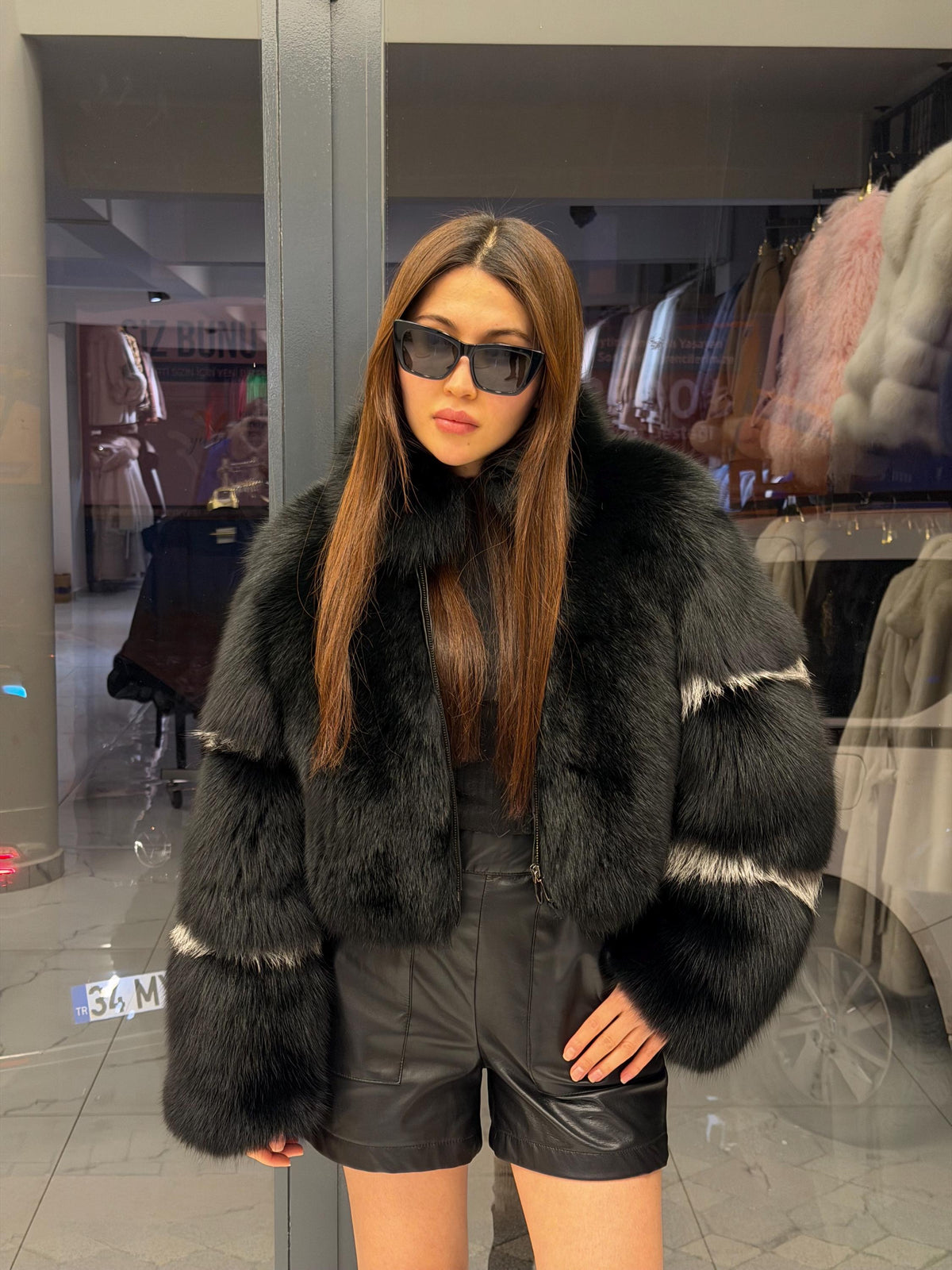 Women’s Black Fox Fur Jacket, Handmade Short Cropped Black Fox Fur Coat. Short Fox Fur Jacket. Fox Fur Coat