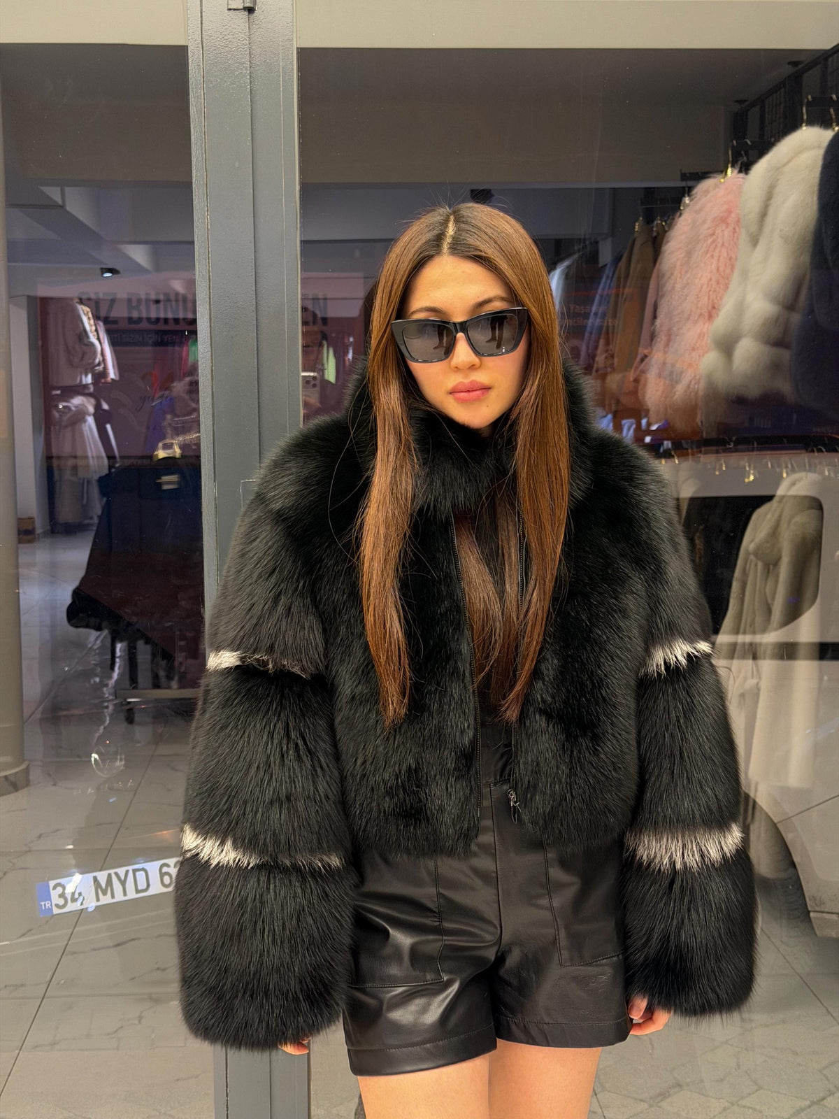 Women’s Black Fox Fur Jacket, Handmade Short Cropped Black Fox Fur Coat. Short Fox Fur Jacket. Fox Fur Coat