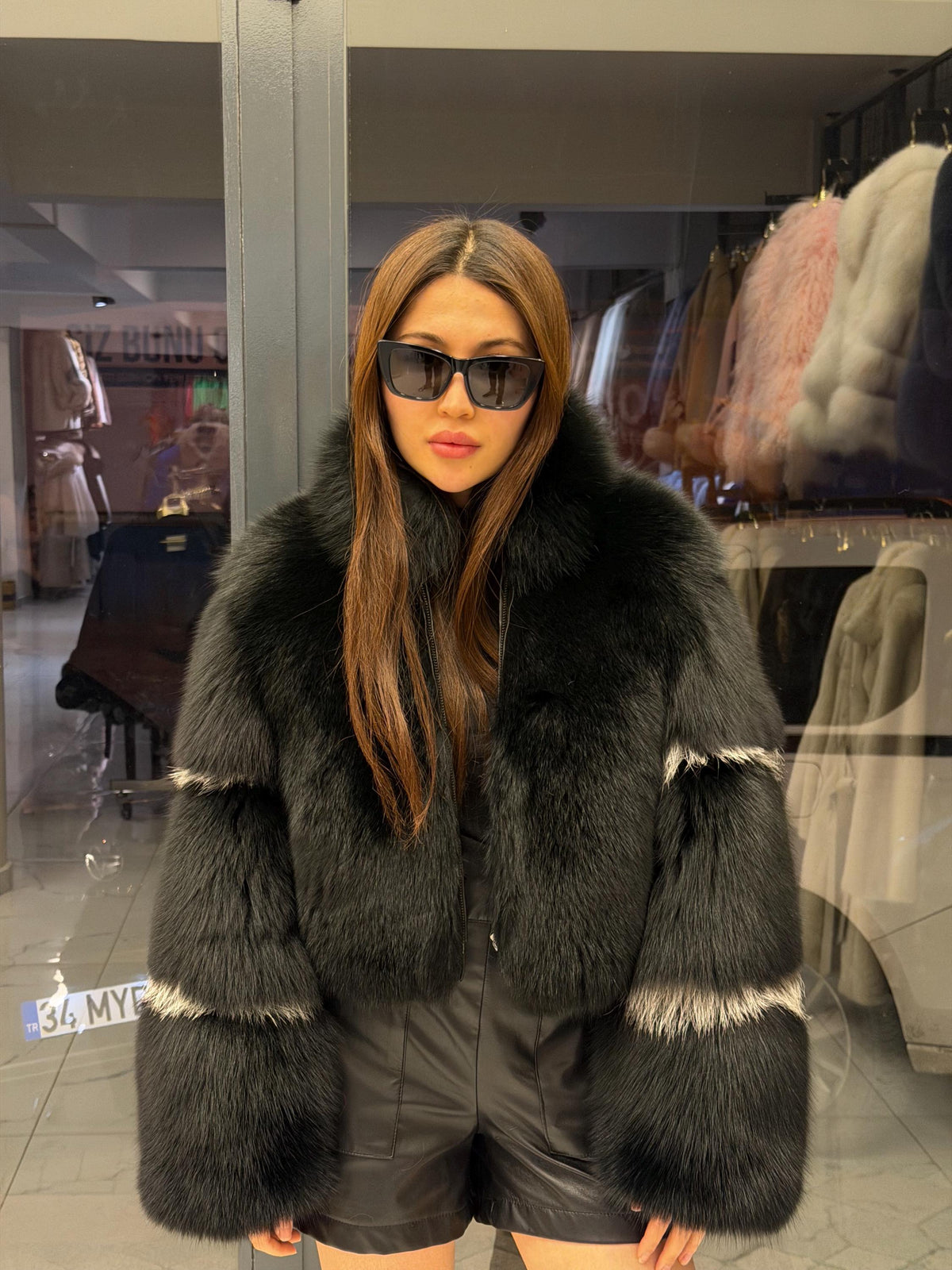 Women’s Black Fox Fur Jacket, Handmade Short Cropped Black Fox Fur Coat. Short Fox Fur Jacket. Fox Fur Coat