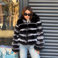 Black & Silver Fox Fur Jacket. Hooded Fox Fur Coat. Short Fox Fur Jacket. Women Fox Fur Coat