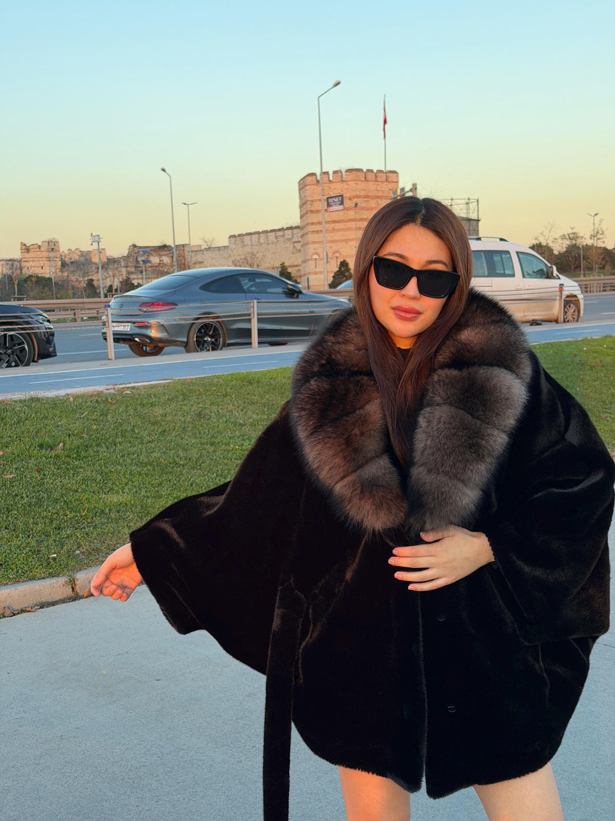 Black Faux Mink Fur Cape - Collar Fox Fur Jacket. Women Fox Fur Jacket-.. Sable Brown Fox Fur Jacket..- Fox Fur Cape