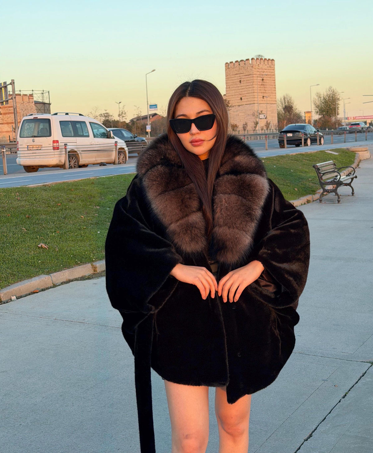 Black Faux Mink Fur Cape - Collar Fox Fur Jacket. Women Fox Fur Jacket-.. Sable Brown Fox Fur Jacket..- Fox Fur Cape