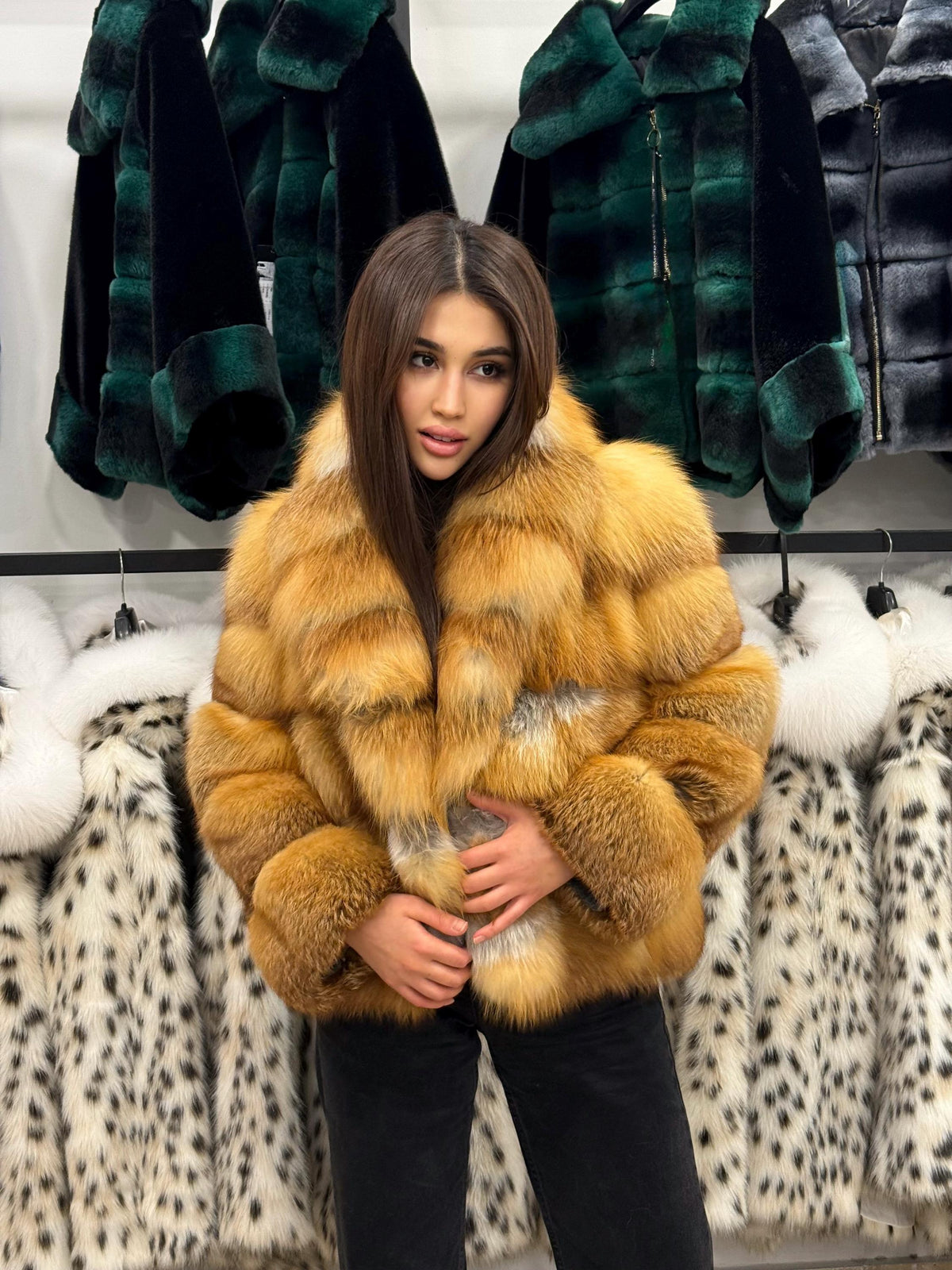 Women’s Golden Fox Fur Jacket, Handmade Short Luxury Red Fox Fur Coat. Women Fox fur Jacket. Short Fox Fur Coat