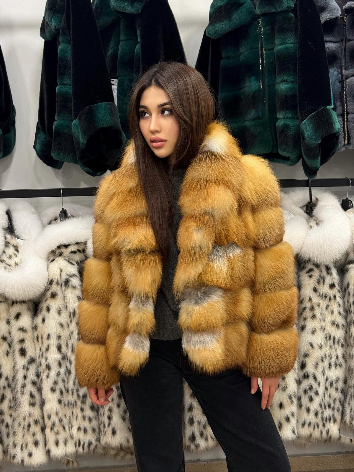 Women’s Golden Fox Fur Jacket, Handmade Short Luxury Red Fox Fur Coat. Women Fox fur Jacket. Short Fox Fur Coat