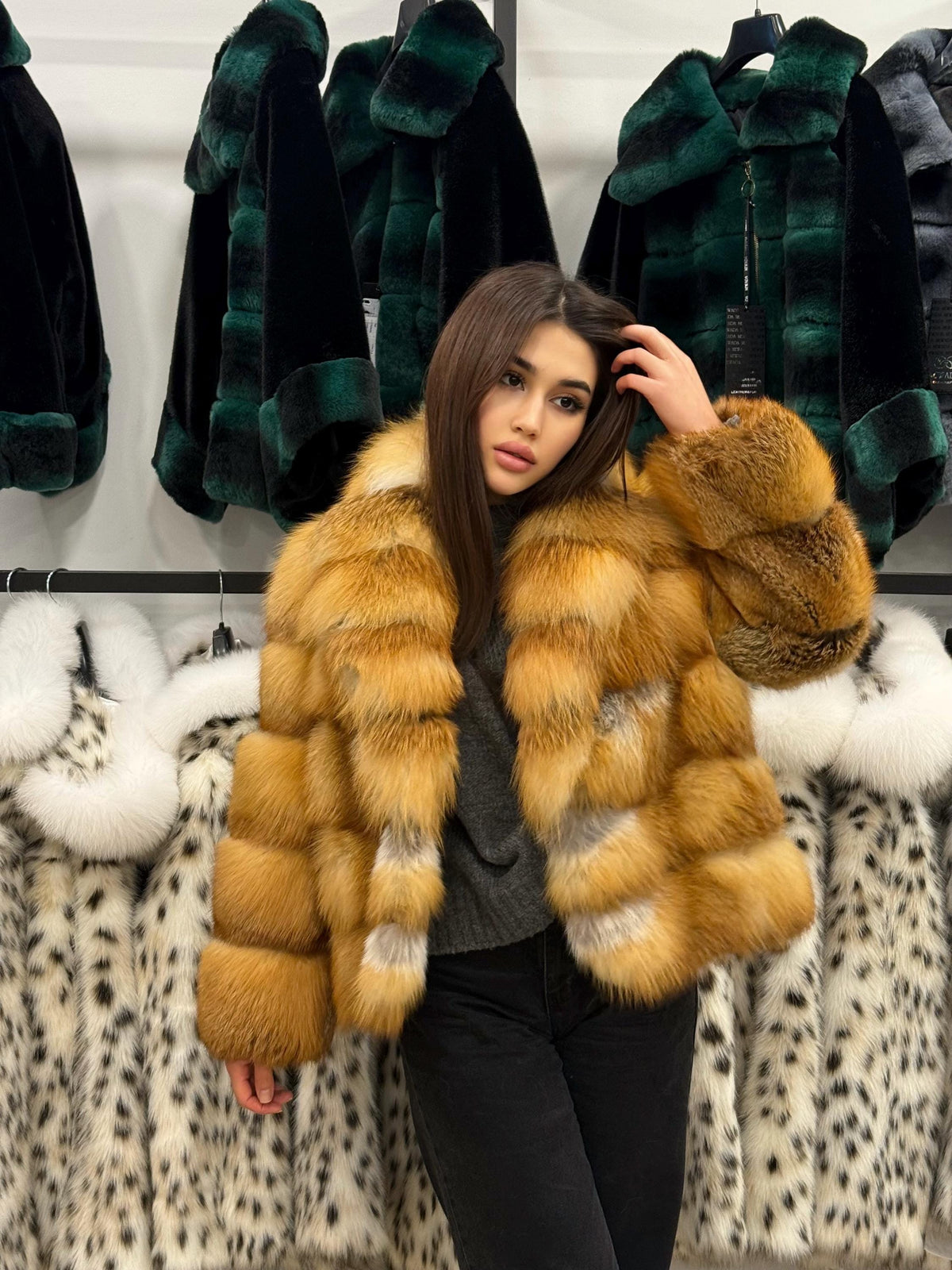 Women’s Golden Fox Fur Jacket, Handmade Short Luxury Red Fox Fur Coat. Women Fox fur Jacket. Short Fox Fur Coat